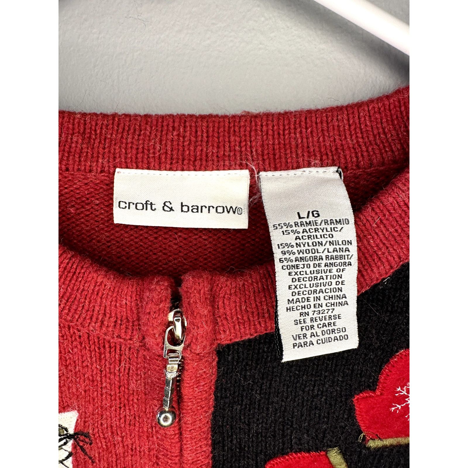 Croft & Barrow Croft & Barrow Winter Long Sleeve Zip Up Ugly Sweater Red L Size L / US 10 / IT 46 - 3 Thumbnail