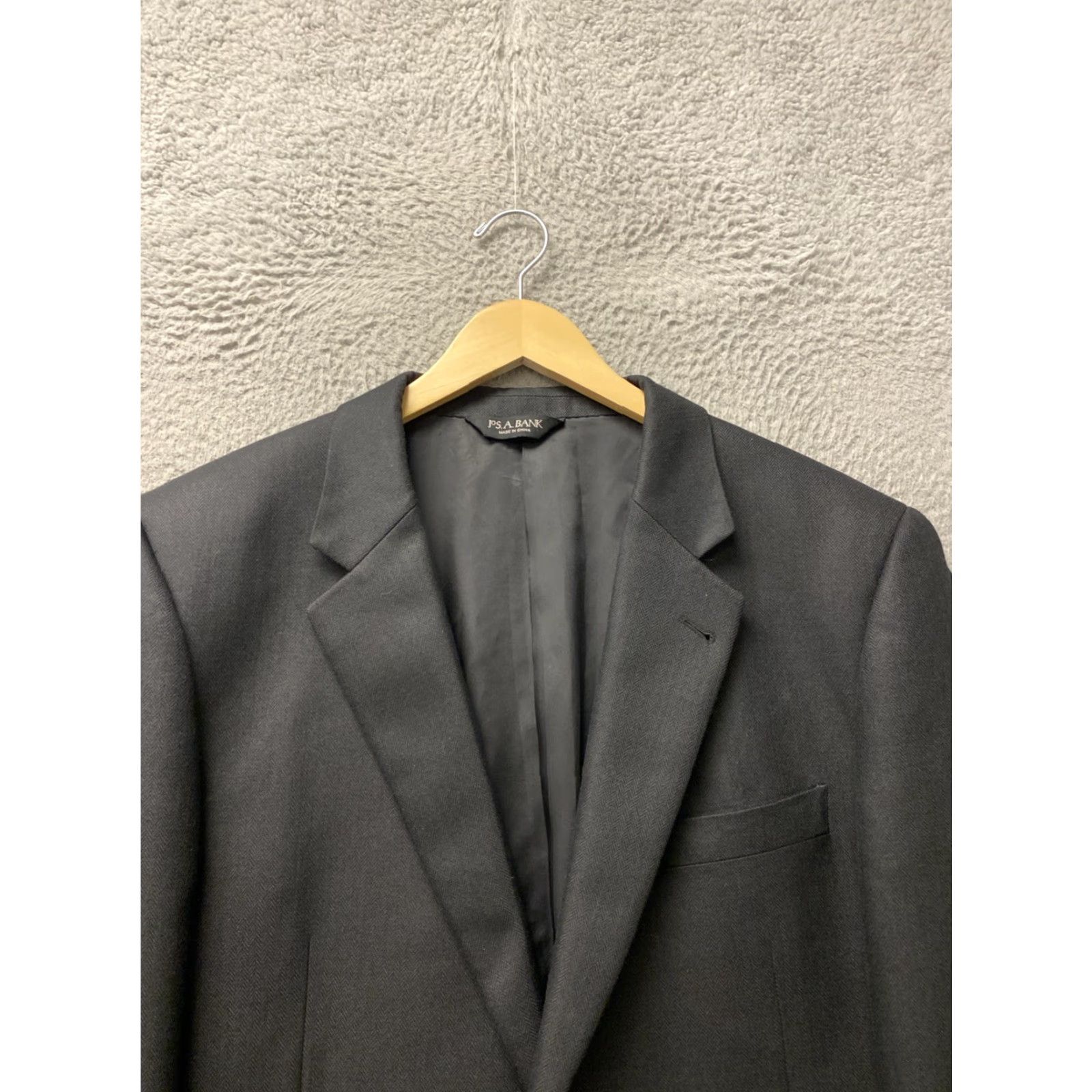 Jos. A. Bank Jos A. Bank Blazer Mens 43L Black Wool Travel Slim Two-Button Notch Lapel Herringbone Long Jacket Coat Suit Jacket Size 46R - 3 Thumbnail