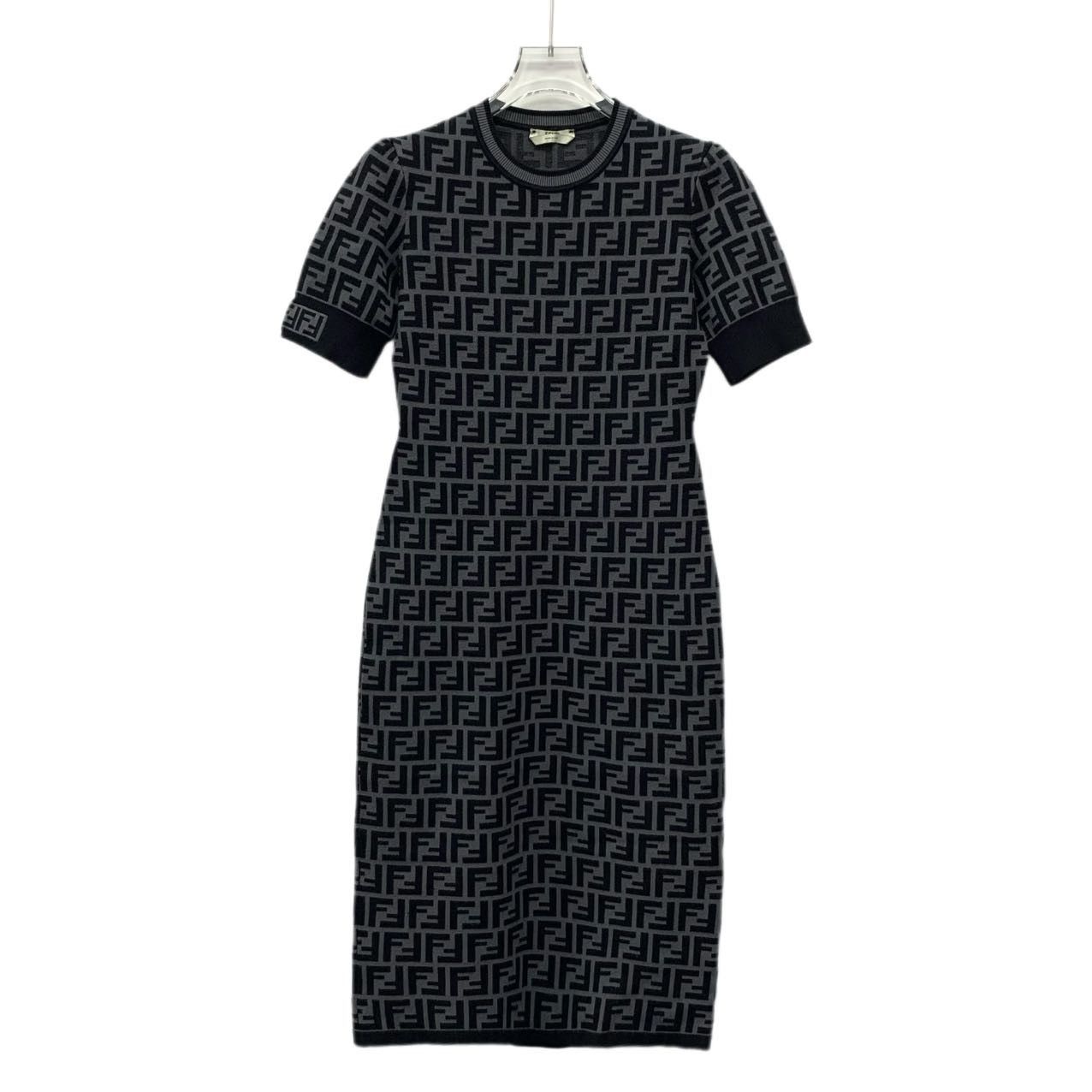 Fendi Fendi Dark Gray Logo Letter All Over Print Knit Dress Size S / US 4 / IT 40 - 1 Thumbnail