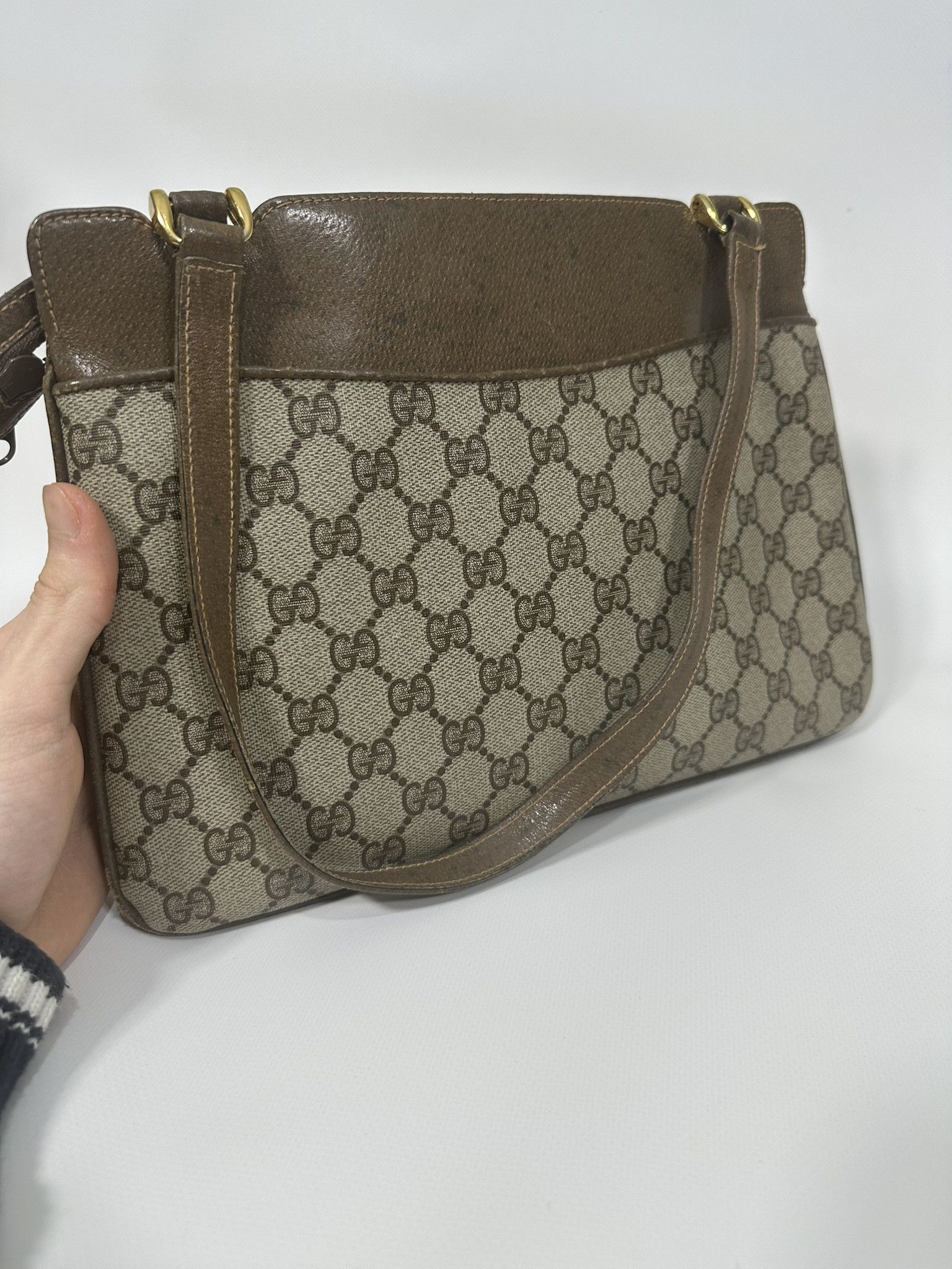 Gucci Gucci Vintage Handbag GG Monogram Beige Brown Leather Size ONE SIZE - 21 Thumbnail