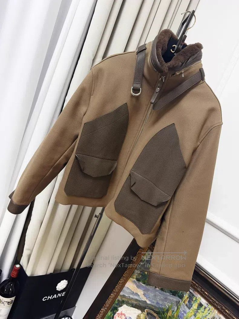 Hermes Hermes Sheepskin Collar Patch Deer Leather Brown Jacket Co Size XS / US 0-2 / IT 36-38 - 1 Thumbnail