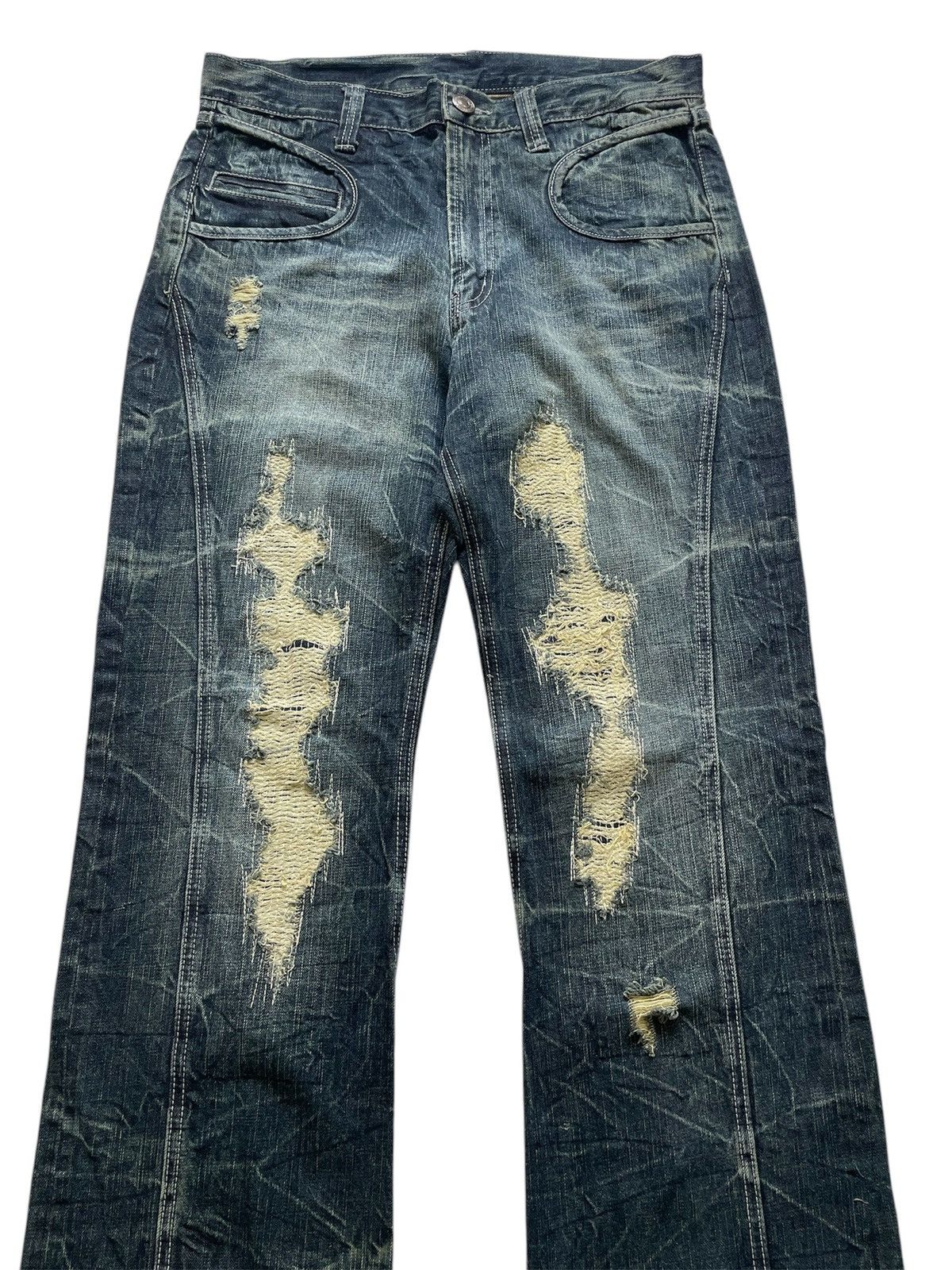 If Six Was Nine × Japanese Brand × Le Grande Bleu (L.G.B.) Rare Vintage Japanese Brand Crash&Repair Flare Jeans Size US 33 - 4 Thumbnail