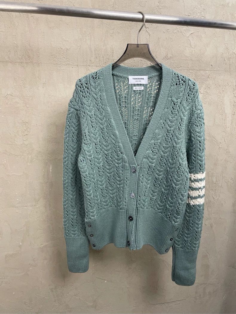 Thom Browne Thom browne Gray-green four-striped wool cardigan jacket 25 Size US XS / EU 42 / 0 - 1 Thumbnail