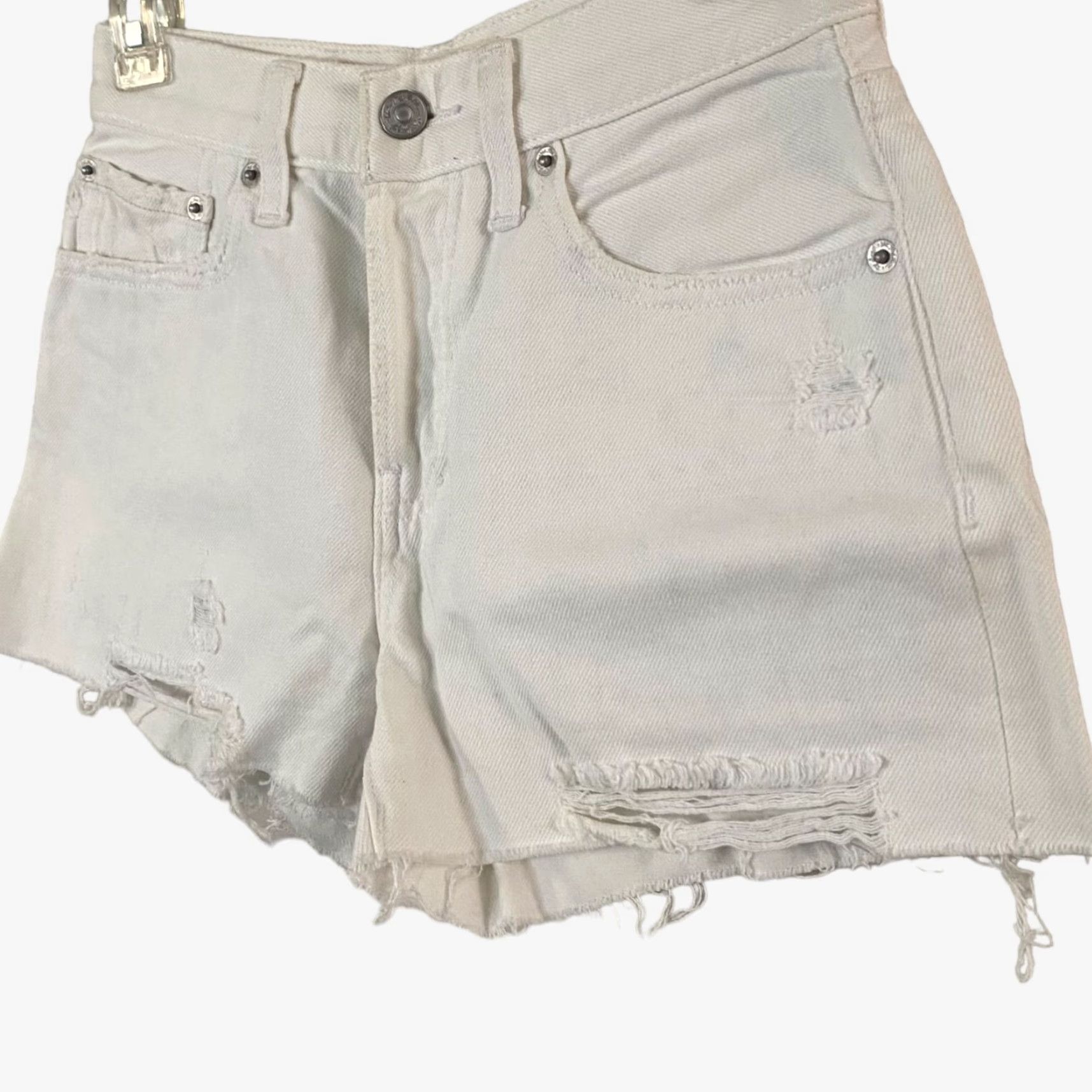 Free People Free People We The Free Jean Shorts Womens 24 White Distressed Raw Hem Cut-Off Button Closure 5-Pocket Denim 100% Cotton Womens Size 42" / US 20 - 2 Thumbnail