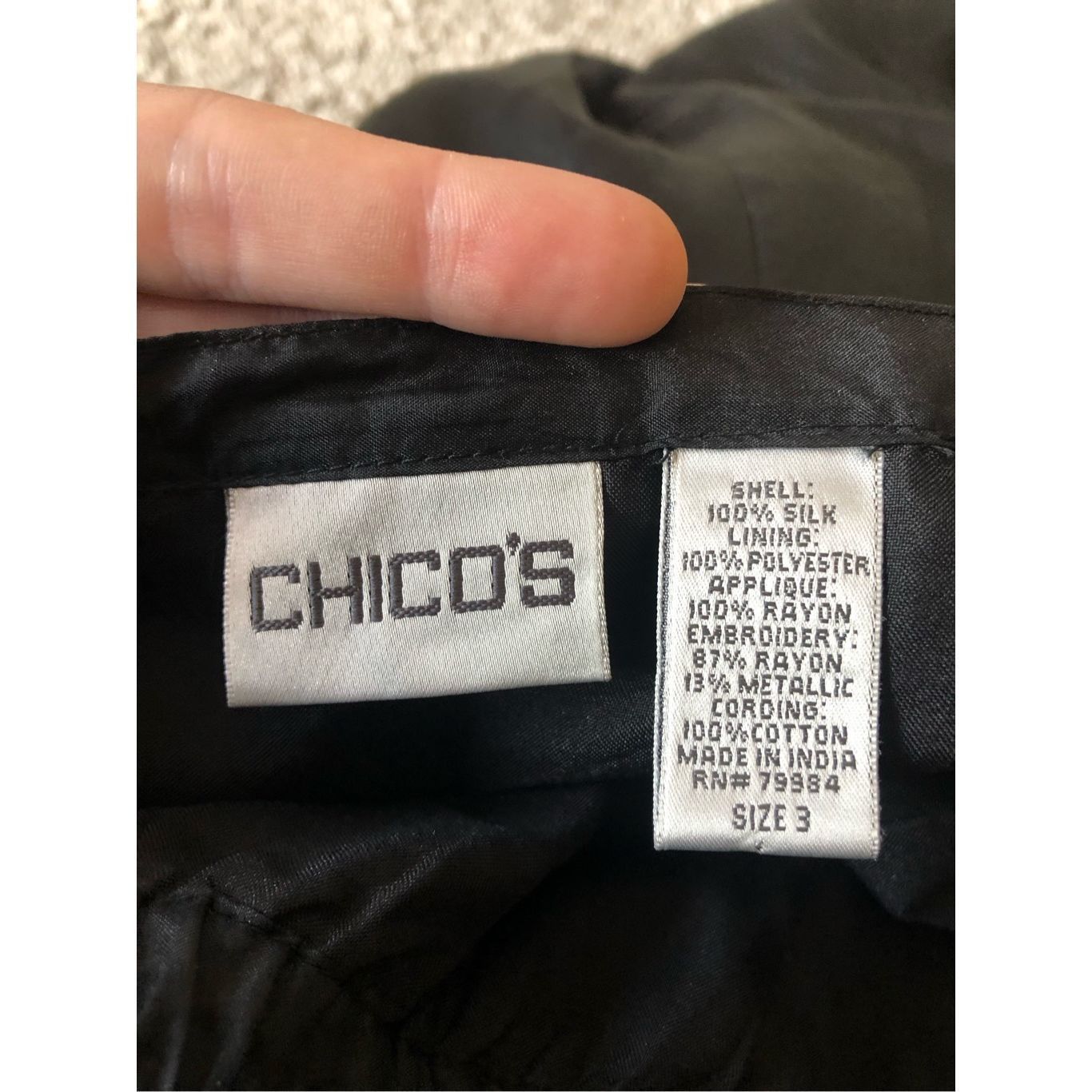 Chicos Chico’s Women’s Black Elegant Knee Length Silk Floral Embroi Size 38" / US 16 / IT 52 - 5 Thumbnail