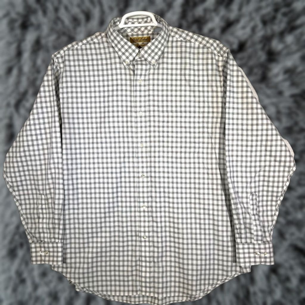 Vintage Gold Label Shirt Men XL Gray Check 100 % Cotton Non Iron Perfect Performance Size US XL / EU 56 / 4 - 1 Thumbnail