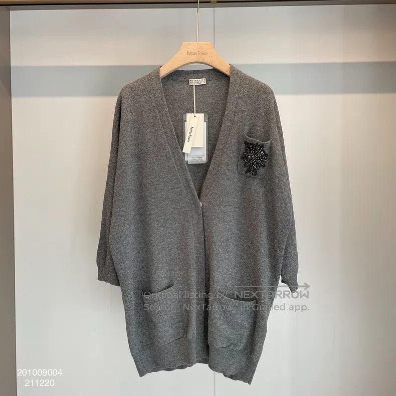 Brunello Cucinelli Brunello Cucinelli Grey studded cashmere cardigan sweater Size M / US 6-8 / IT 42-44 - 1 Thumbnail