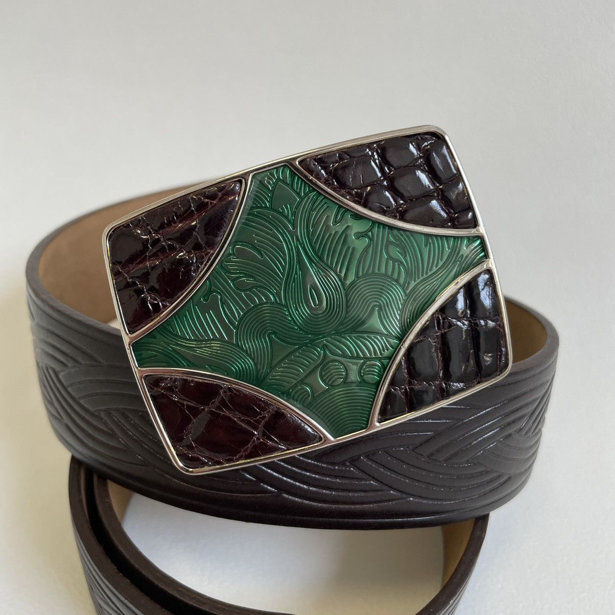 Prada Mid 2000s Western Plaque Buckle Belt Size 30 - 3 Thumbnail