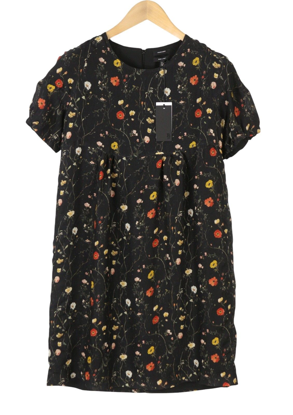 R13 RAGLAN SLEEVE BABYDOLL M Floral Black Wool Silk Dress 89920 Size M / US 6-8 / IT 42-44 - 4 Thumbnail