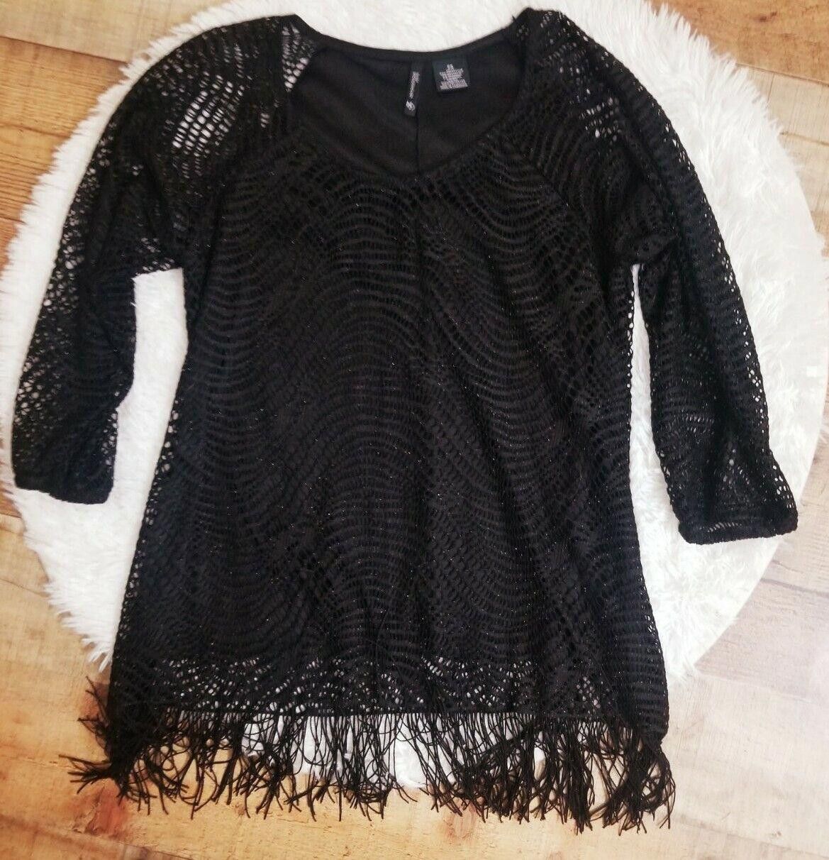 Designer New Directions Top Petite Small Black Fringe Glitter Ps 3/4 Size S / US 4 / IT 40 - 6 Thumbnail