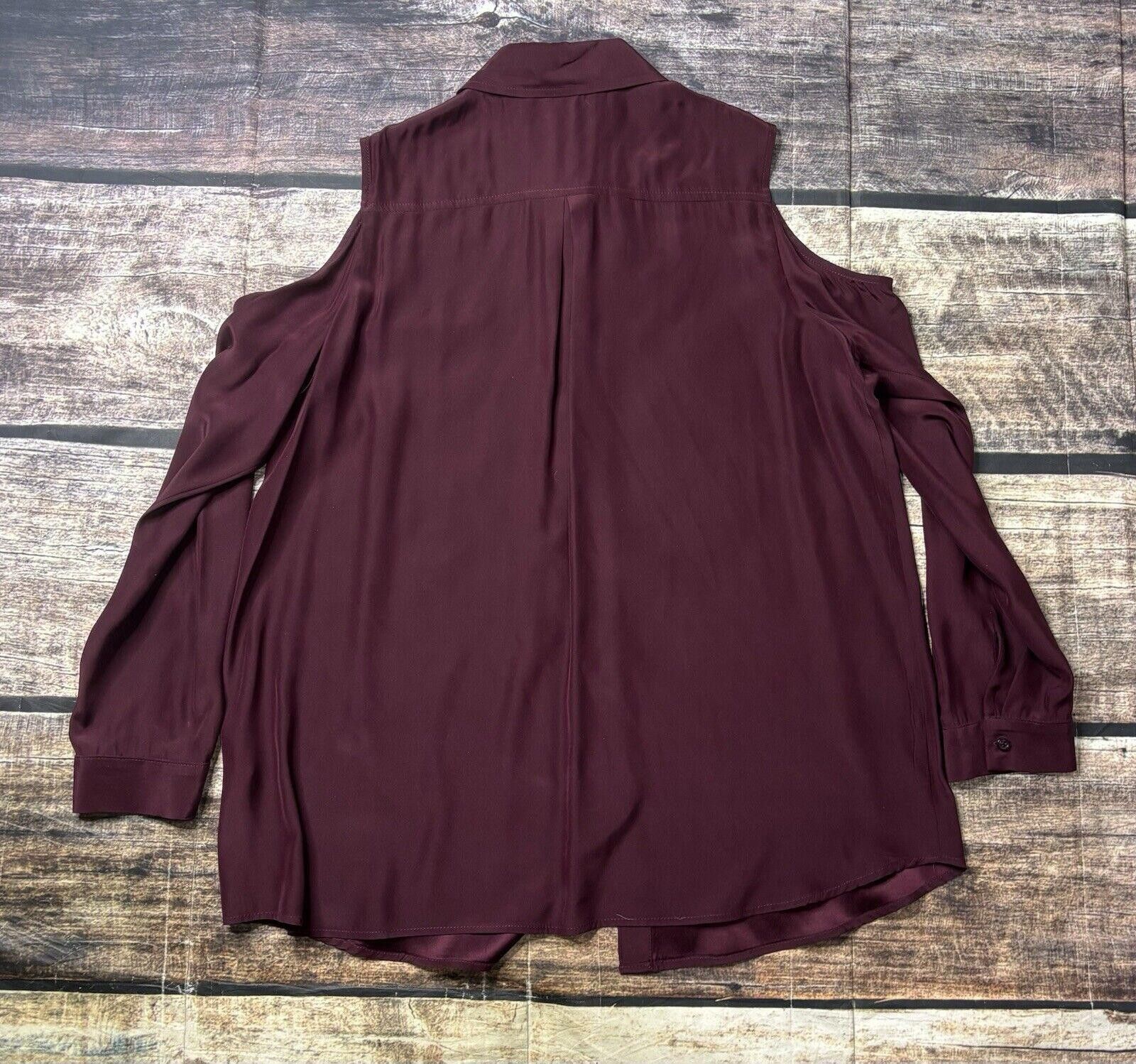 Drew House Drew Top Women's XL 100% Silk Button Cold Shoulder Burgundy Size XL / US 12-14 / IT 48-50 - 4 Thumbnail