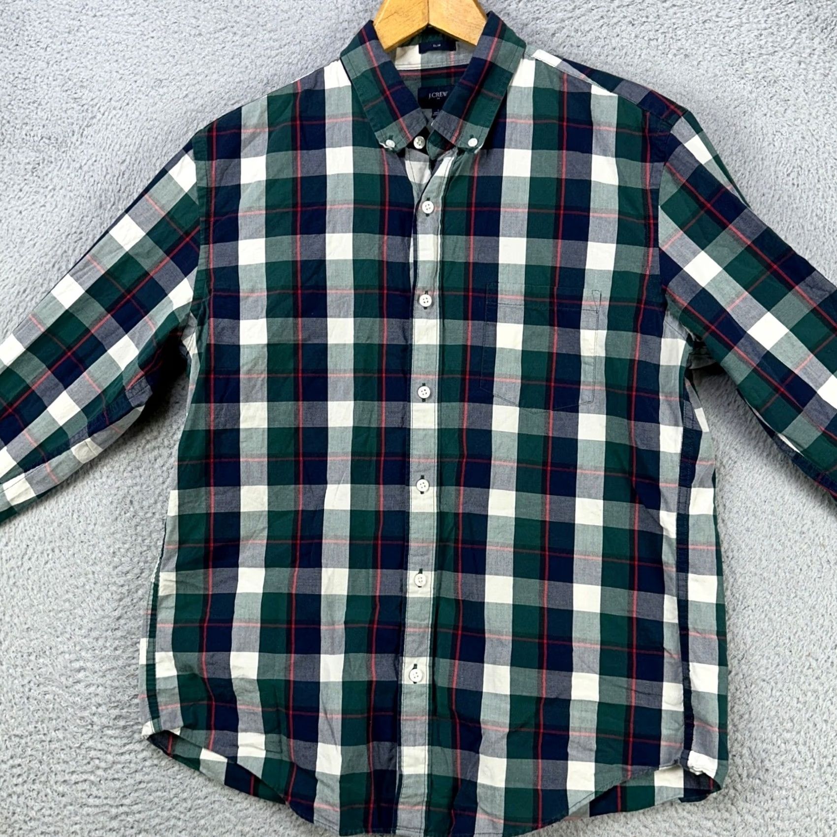J.Crew J Crew Button Down Shirt Mens Large Blue Green Plaid Slim Fit Pocket Long Sleeve Size US L / EU 52-54 / 3 - 3 Thumbnail