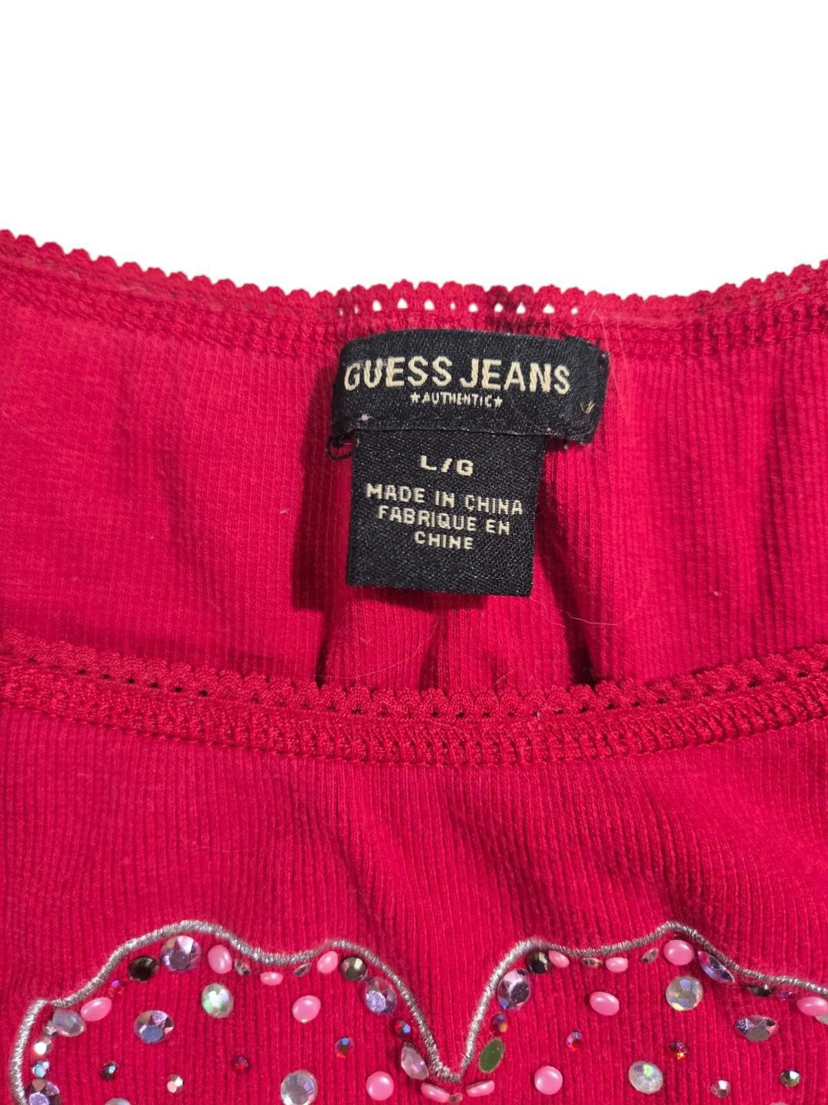 Guess Guess Tank Top Red Heart Bling Rhinestones Y2K 90's Vintage Size L / US 10 / IT 46 - 2 Thumbnail