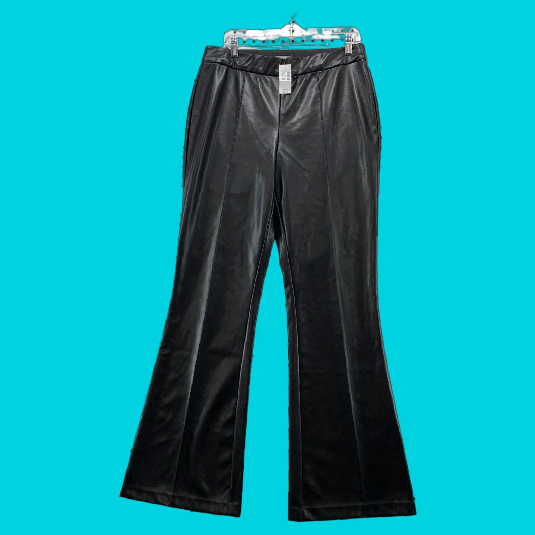 NEW Maurices Pants Womens Large Long Pull On Elastic Faux Leather Flared 33x33.5 White