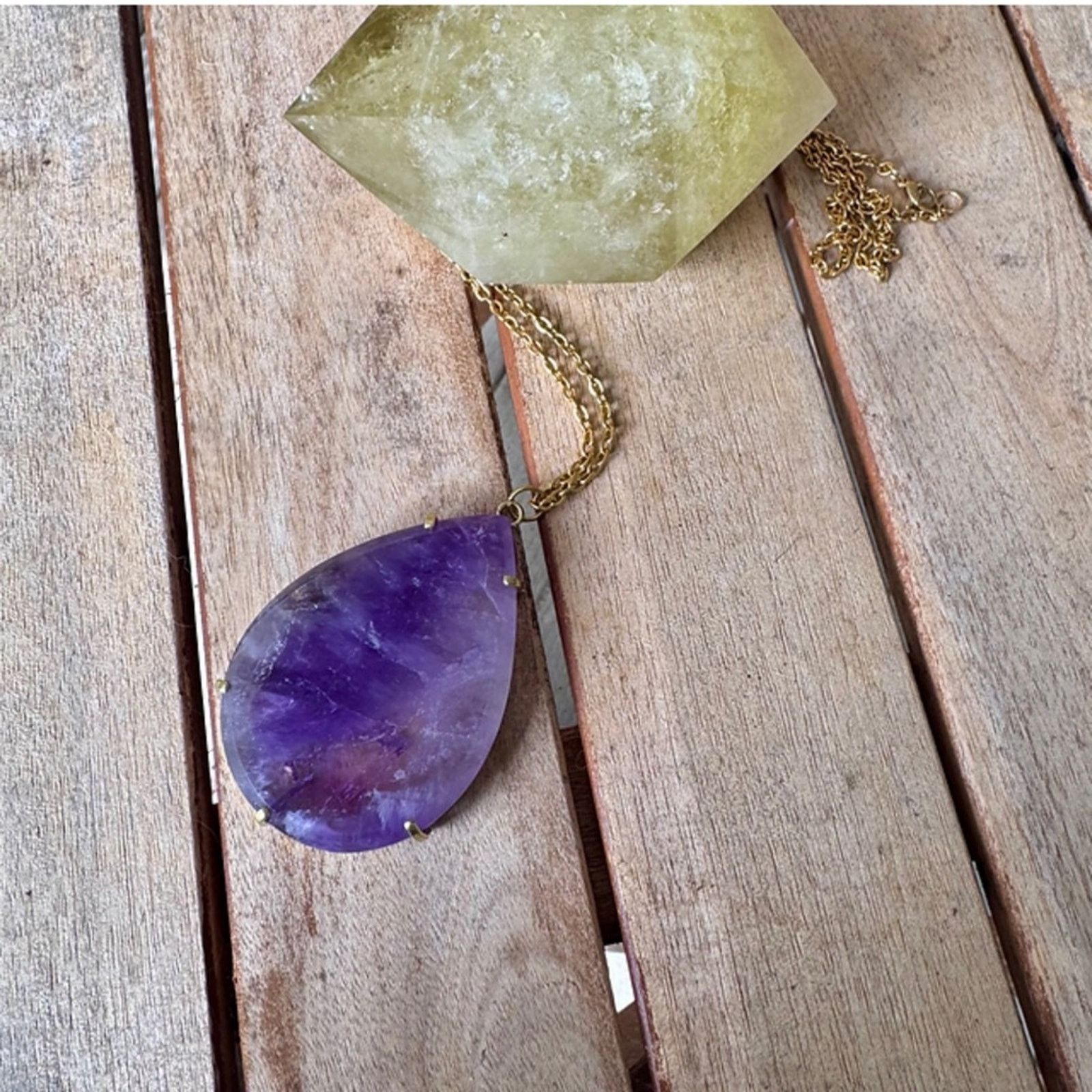Handmade Amethyst Teardrop Necklace 28” Size ONE SIZE - 2 Thumbnail