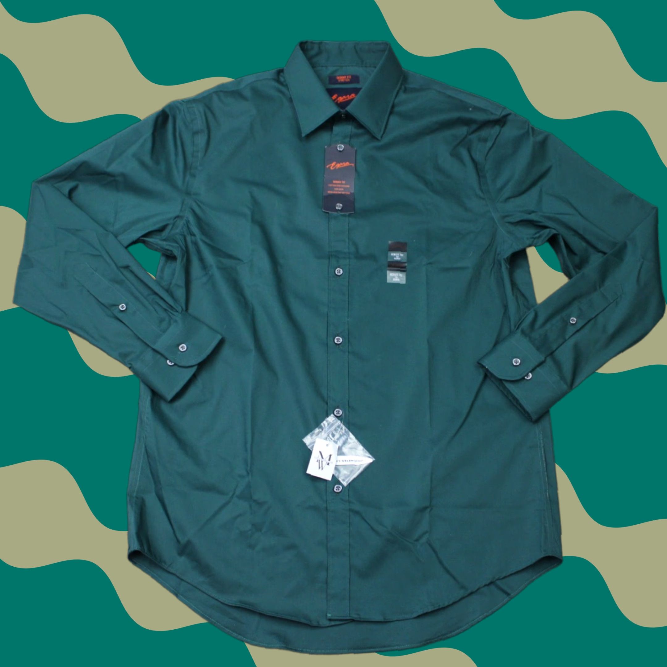 Egara Egara Dress Shirt Mens 16, 32/33 Green Regular Long Sleeve Button Shirt Size 42R - 1 Thumbnail