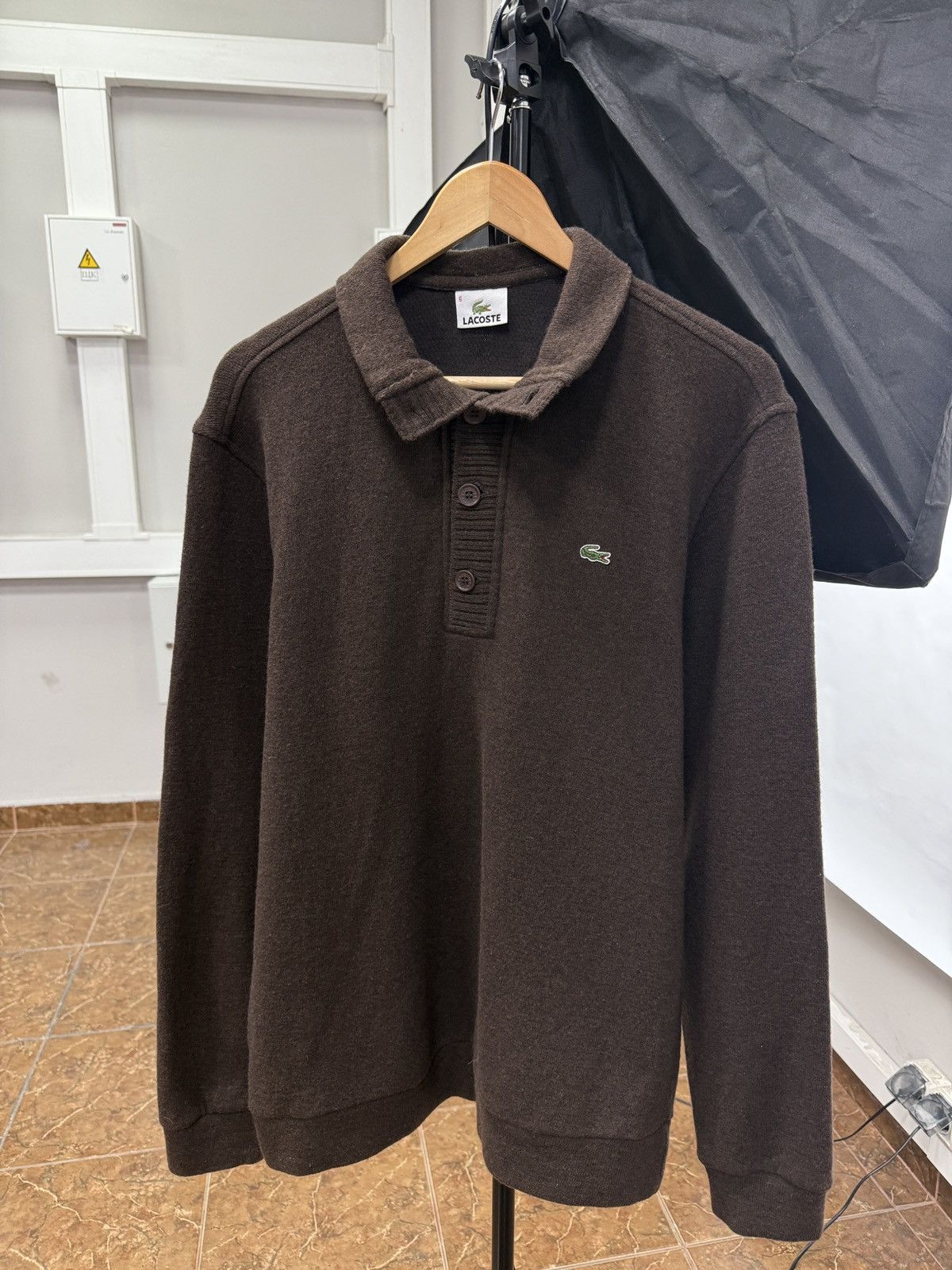 Lacoste 🇫🇷 Vintage 90s Lacoste Wool Brown Sweater Made in France Y2K Size US XL / EU 56 / 4 - 1 Thumbnail