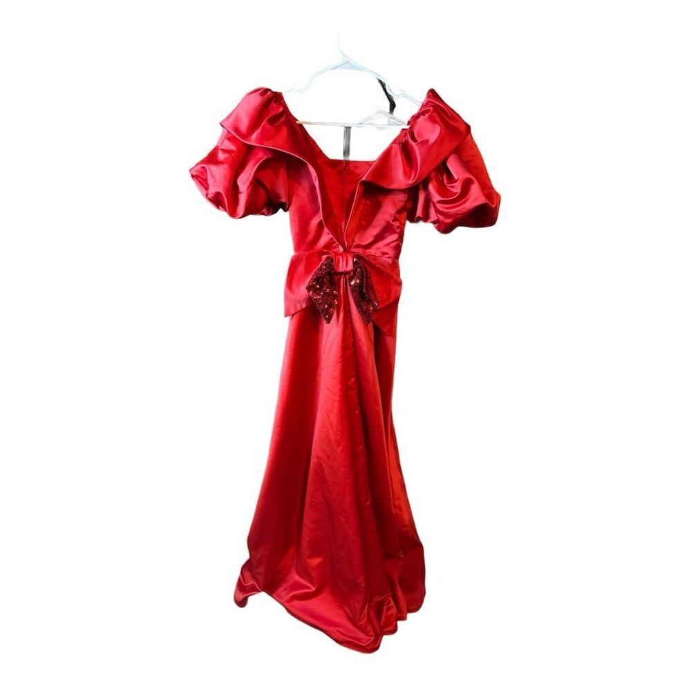 Vintage Alyce Designs Vintage 80s Red Satin Puff Sleeve Sequin Bow Size M / US 6-8 / IT 42-44 - 9 Thumbnail