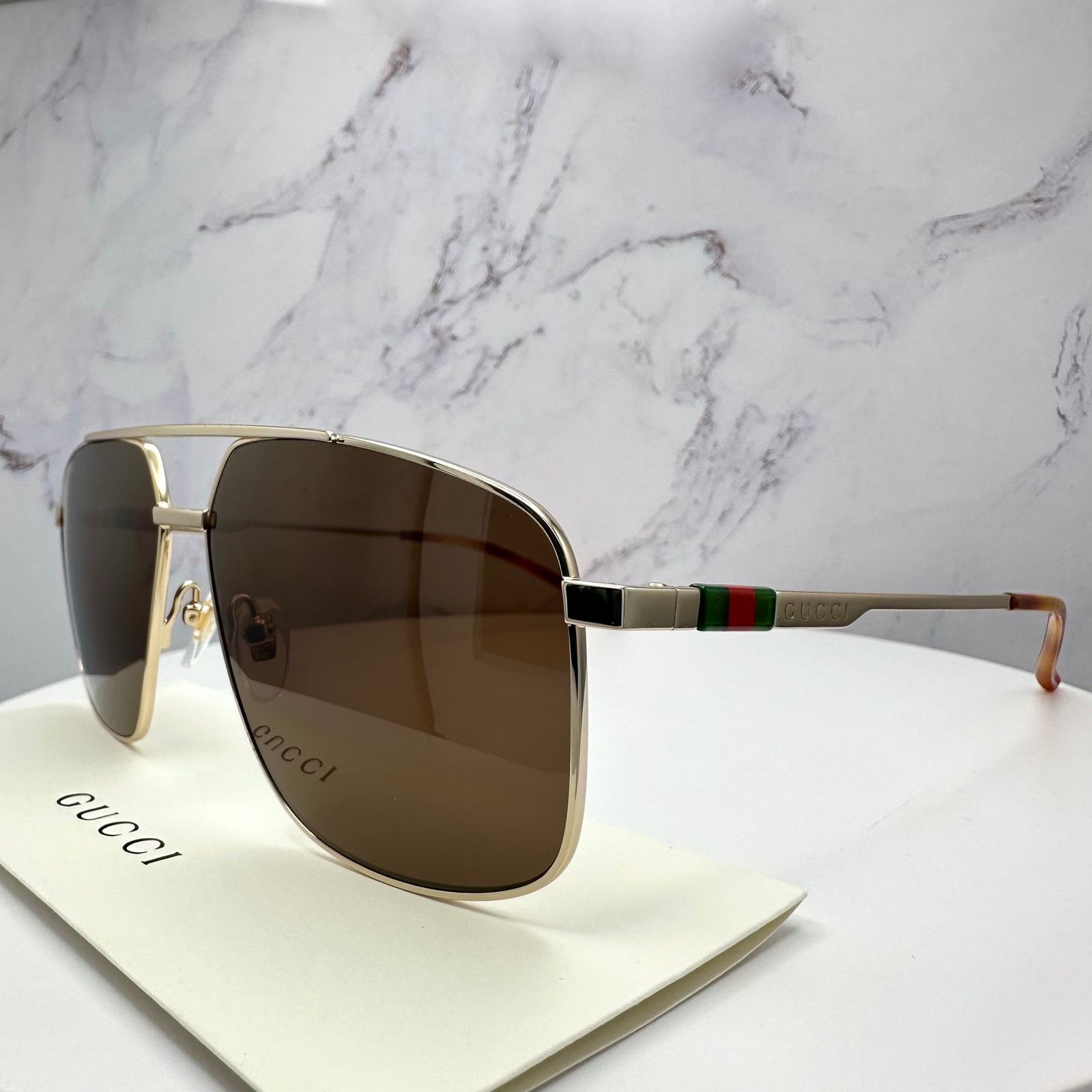 Gucci New GUCCI Sunglasses Gold Metal Square Aviator Red Green Size ONE SIZE - 14 Thumbnail