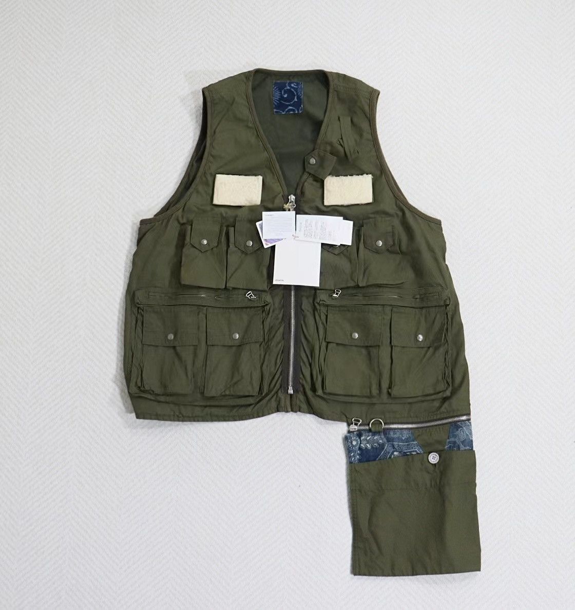 image of Visvim Ict 20Ss Fisherman Vest（Mud Overdye） in Olive, Men's (Size XL)