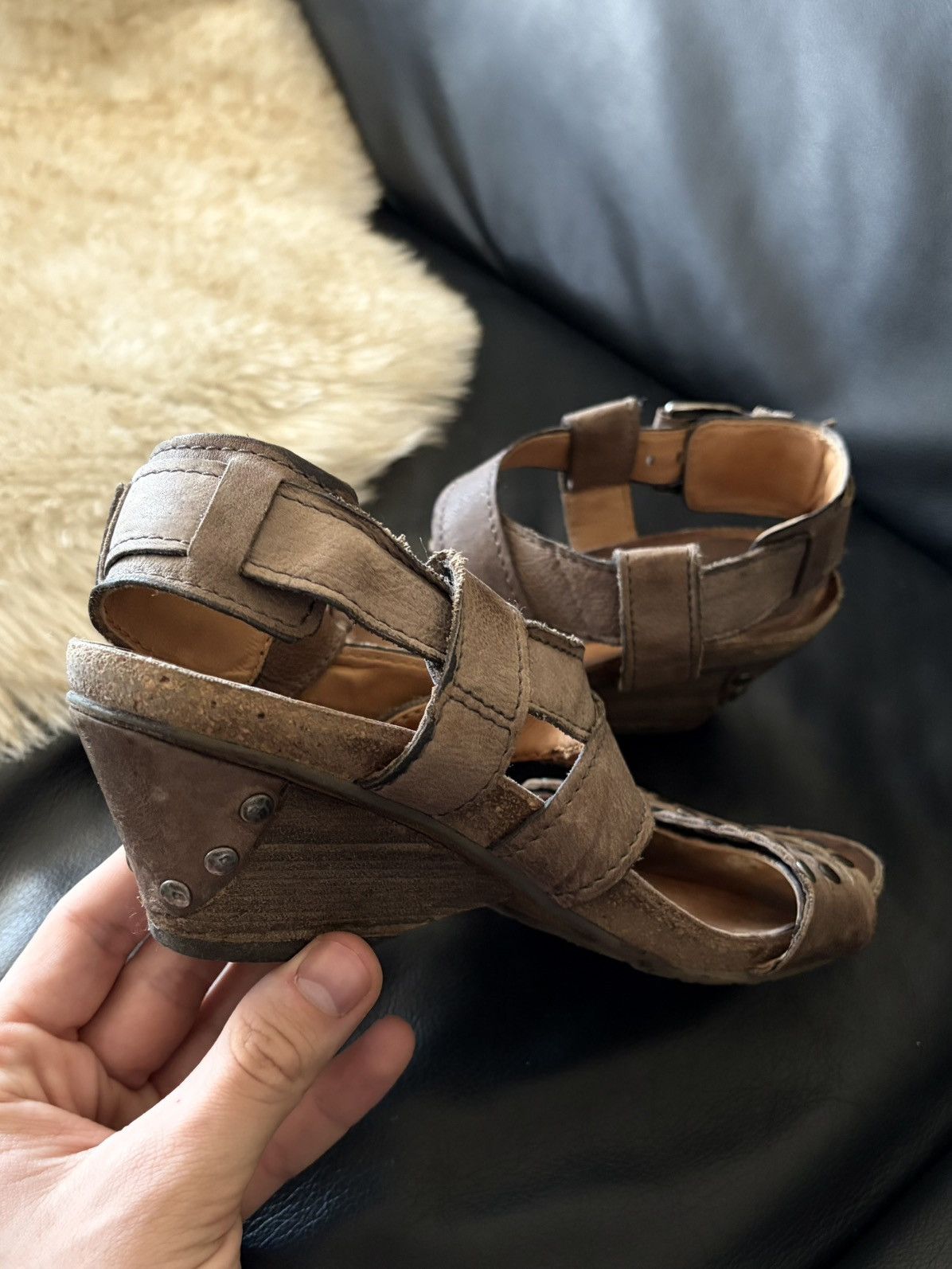 A.S.98 A.S.98 Archive Avant-Garde Leather Sandals Wedge Heel Buckle Size US 7 / IT 37 - 4 Thumbnail