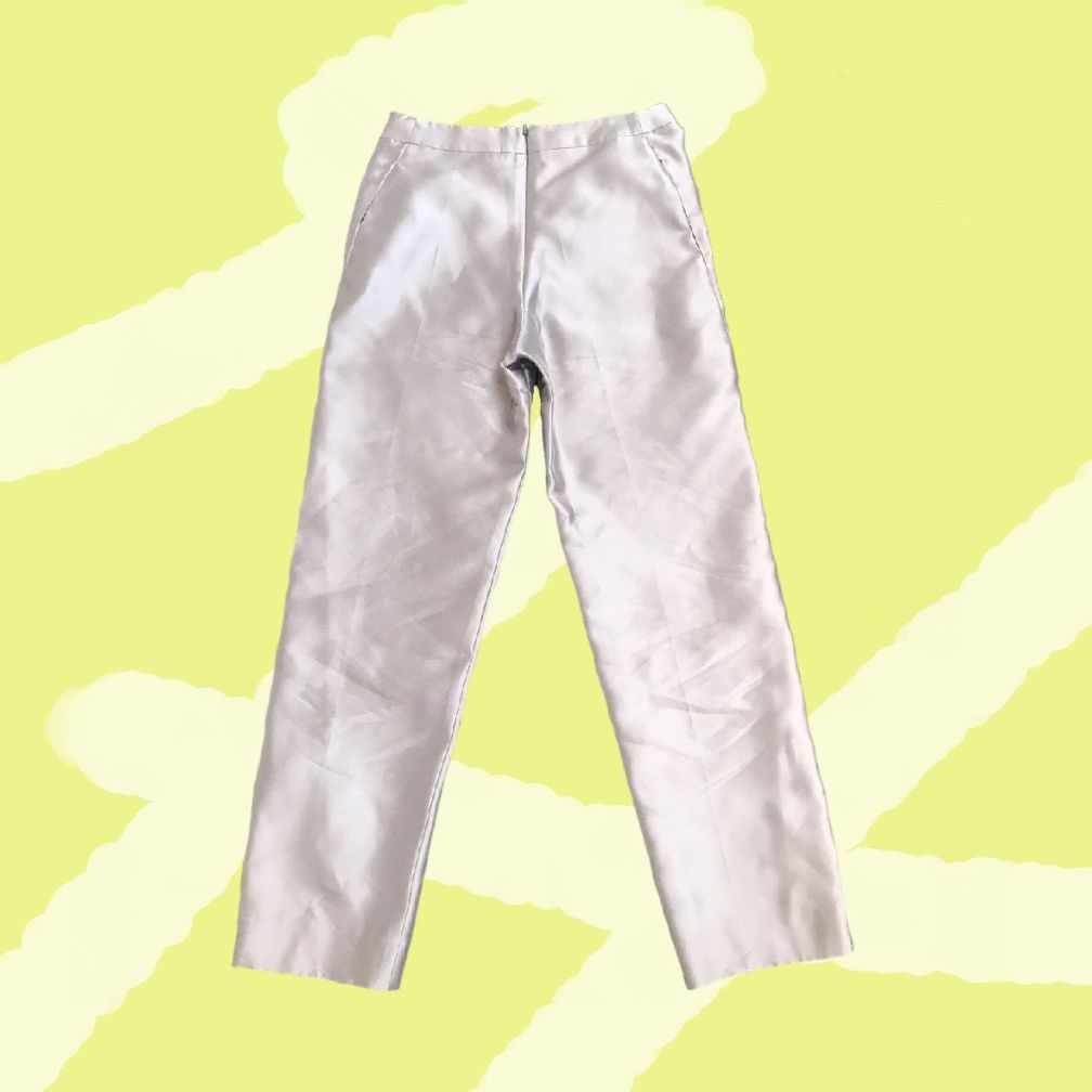 Giorgio Armani Silver Silk Satin Straight Leg Trousers Y2K Minimalist Size 34" / US 12 / IT 48 - 2 Thumbnail