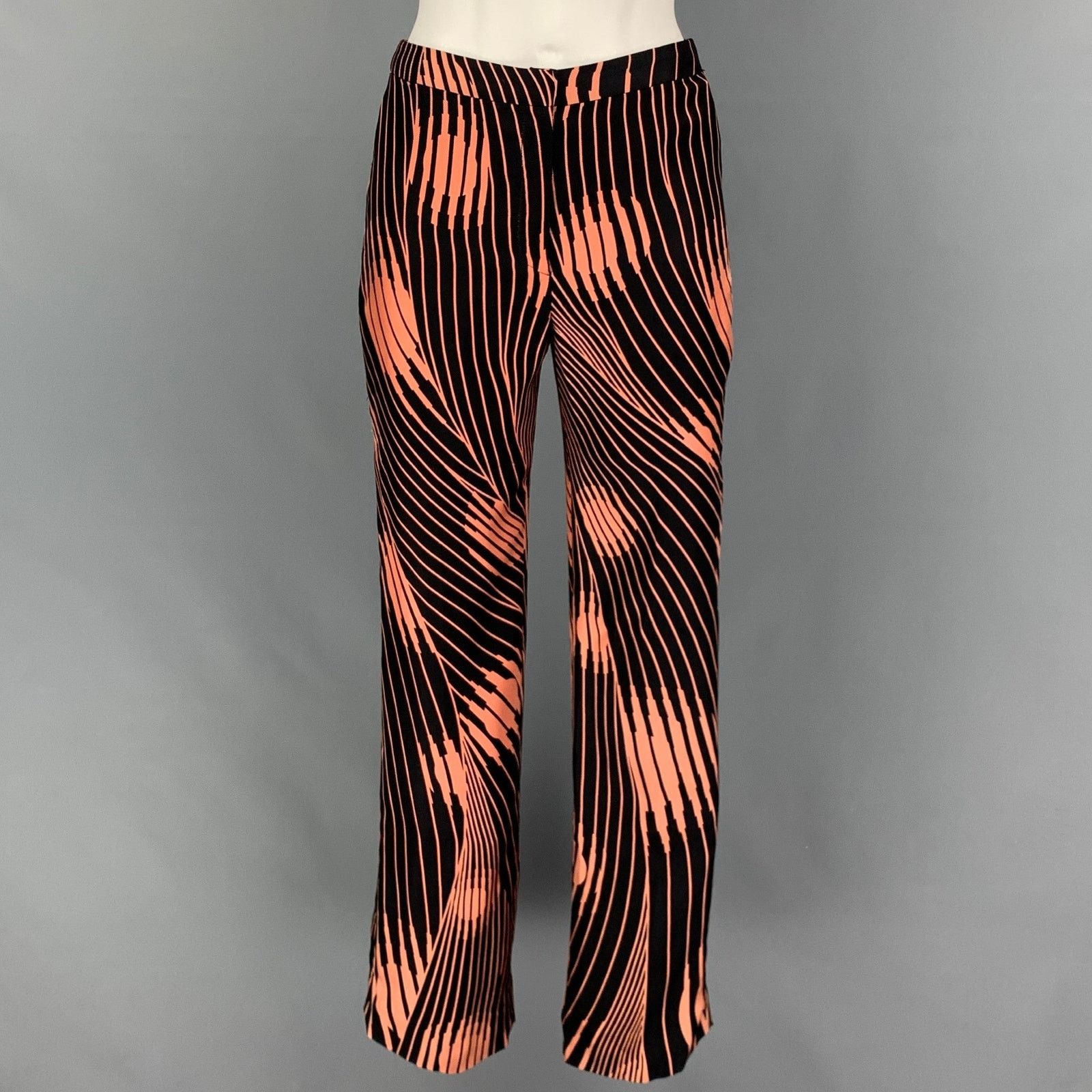 Versace Size 4 Black Coral Abstract Flat Front Casual Pants Size 27" / US 4 / IT 40 - 1 Thumbnail