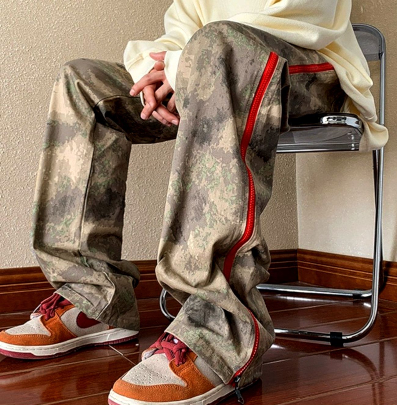 Designer × Japanese Brand × Vintage Vintage Punk Zippers Red Stripe Abstract Washed Pants Rave Size US 31 - 5 Thumbnail