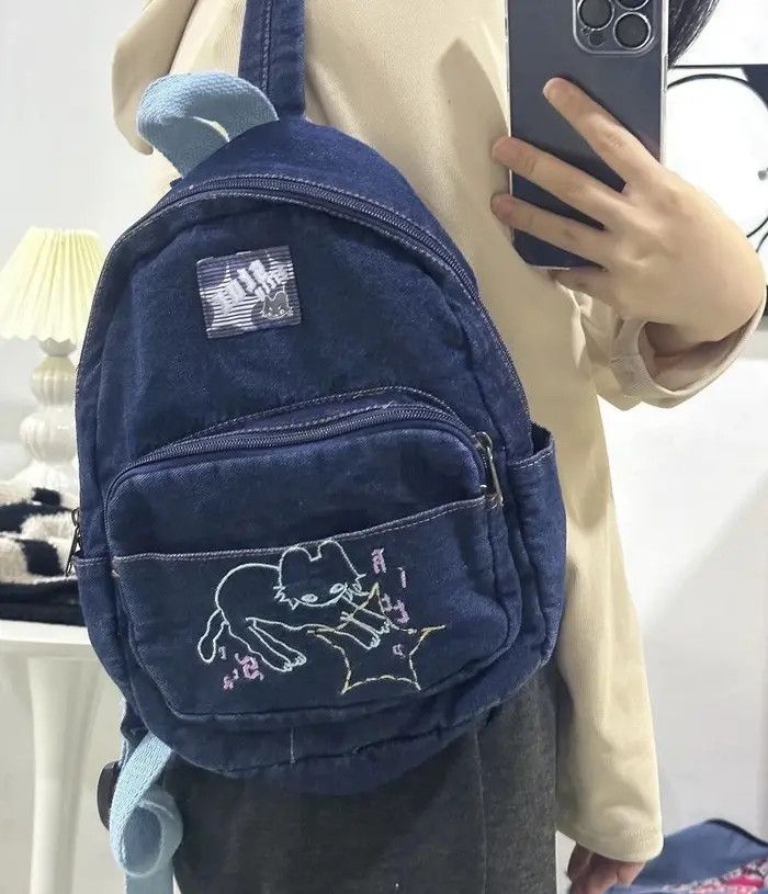 Japanese Brand Denim Classic Simple Backpack Size ONE SIZE - 3 Thumbnail