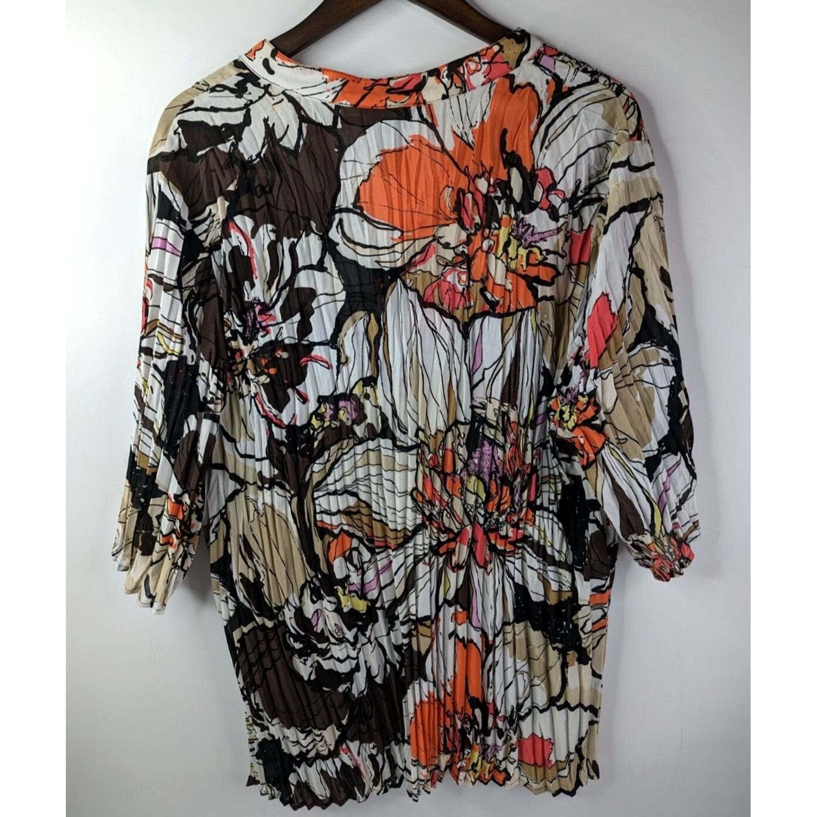 Vintage Lane Bryant Floral Blouse 3/4 Sleeve Button Shirt Womens Brown 22 V-Neck Casual All Seasons Regular Styling Size 3XL / US 20-22 - 4 Thumbnail