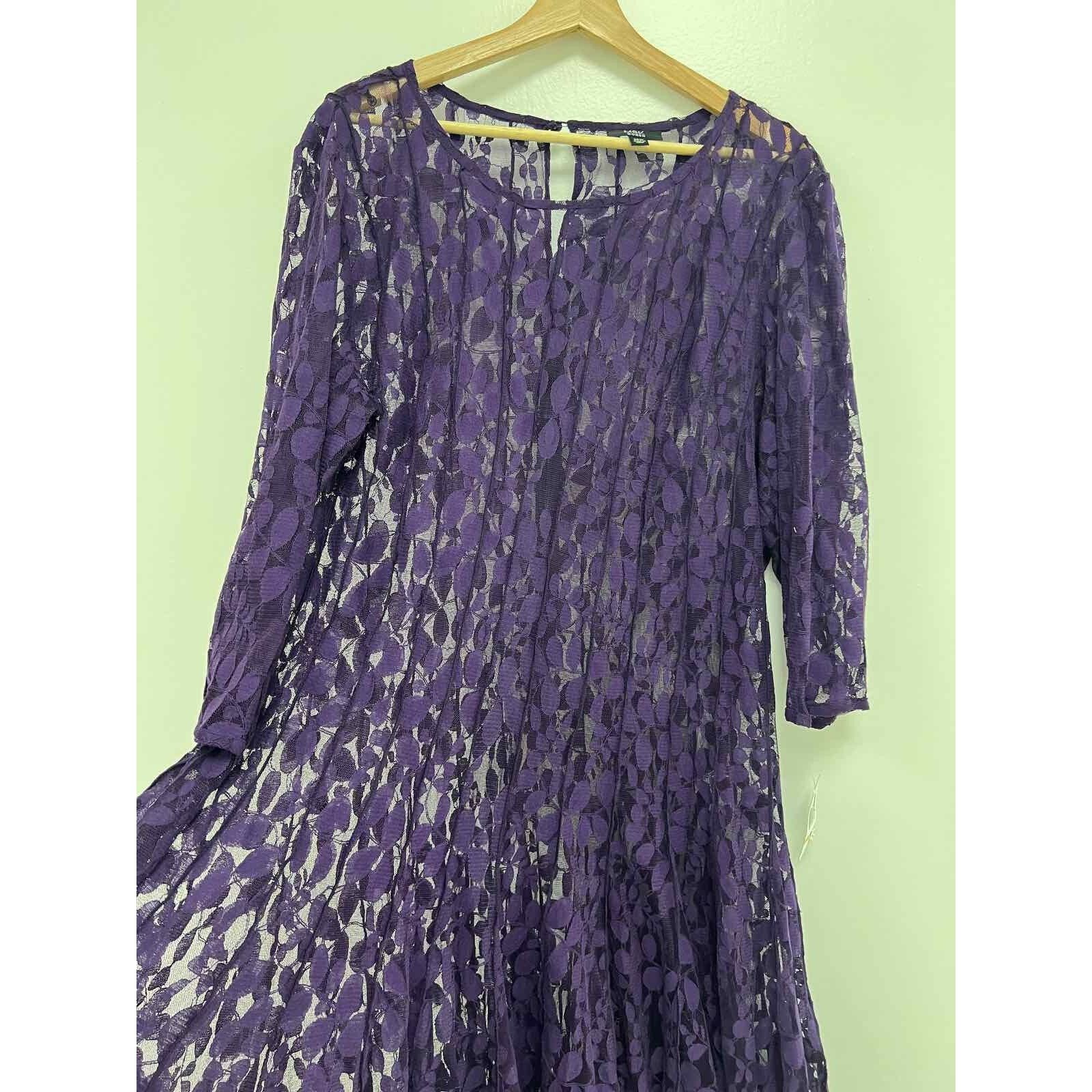 Anonymous Club MSK WOMEN Purple Dress 3/4 Sleeve Length Size 24W A000601 Size XXL / US 16-18 / IT 52-54 - 3 Thumbnail
