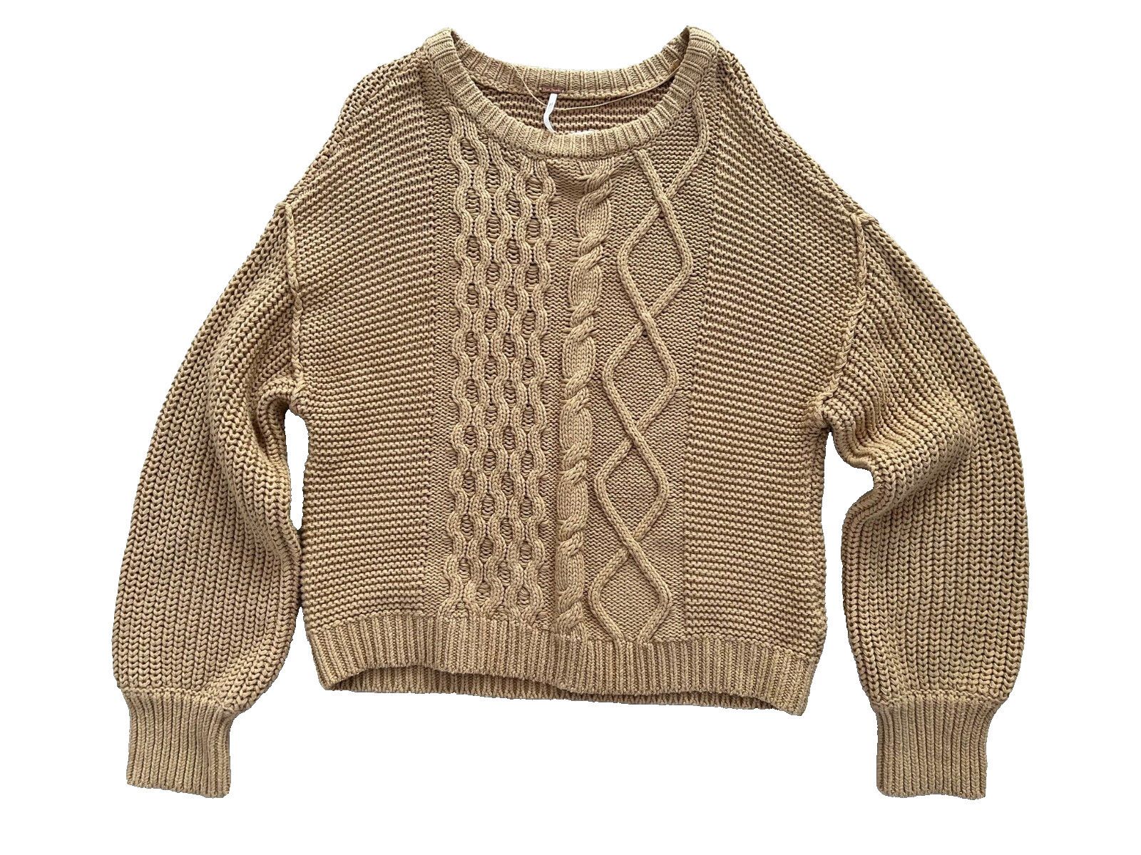 Free People Free People Dream Cable Crew Sweater in Camel Tan ( L ) Size L / US 10 / IT 46 - 3 Thumbnail