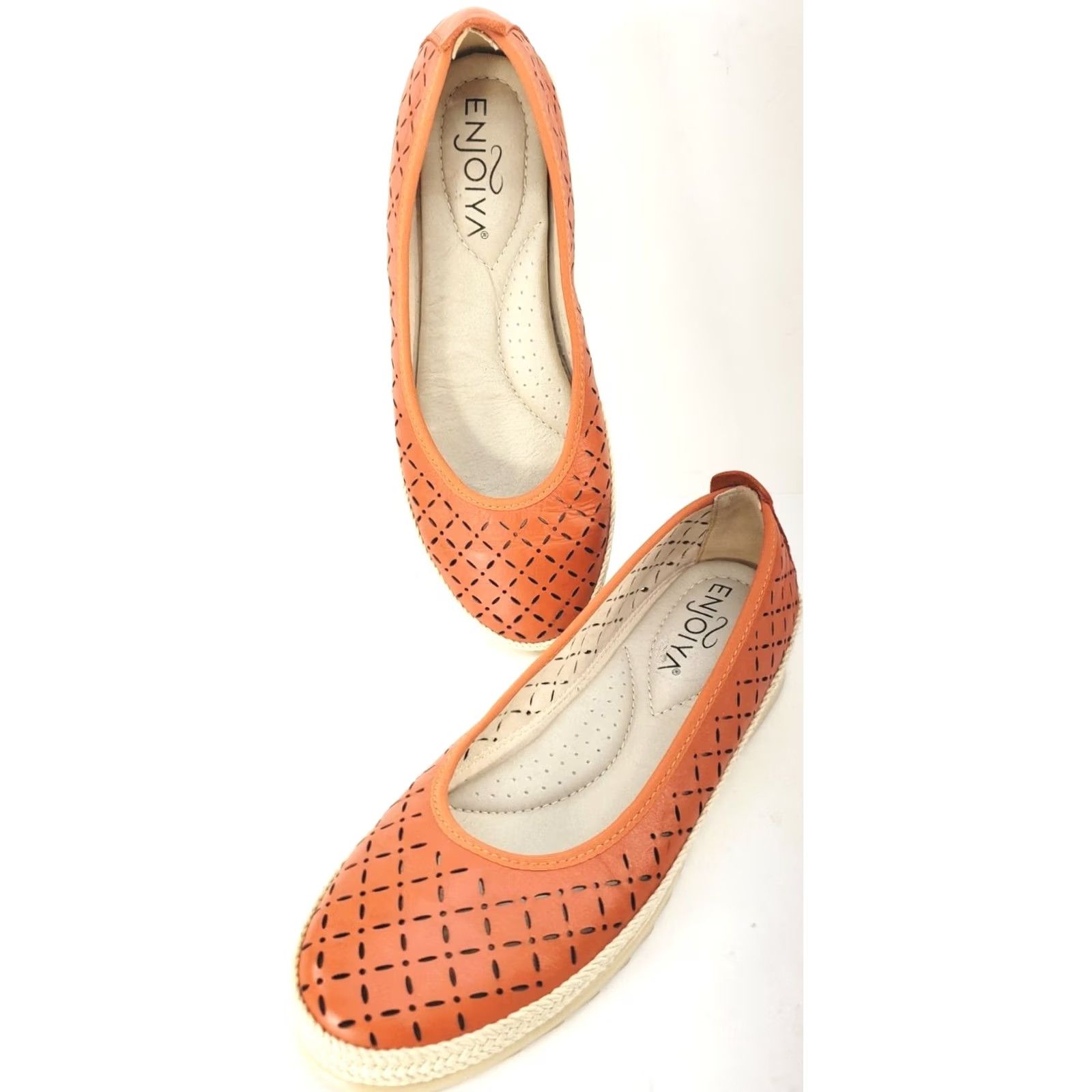 Enjoi VINTAGE? No. ENJOIYA Orange Perforated Leather Espidrille Flats Womens 36EU 5-5.5 Casual Comfort Slip On Size US 5.5 / IT 35.5 - 5 Thumbnail