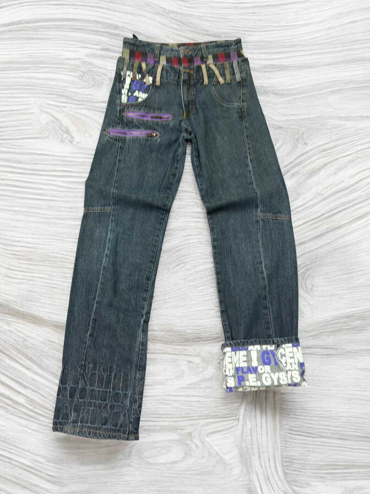 Hysteric Glamour × Japanese Brand × Seditionaries DOUBLE WAIST TARTAN PLAID UNIQUE GRAPHIC DENIM PANTS Size US 27 - 1 Thumbnail