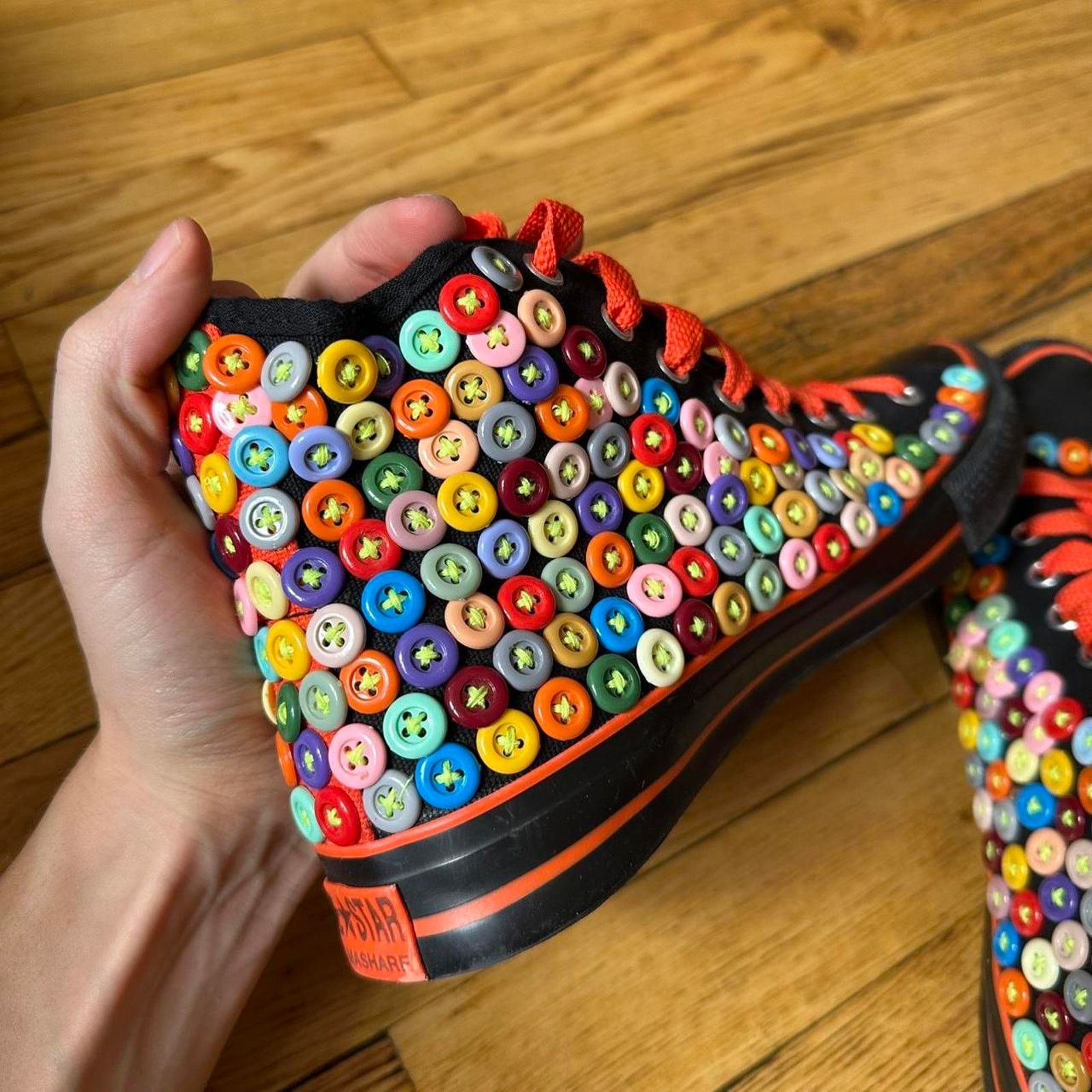 Japanese Brand × Other Black Button Hand Sewn Chuck Taylor Style Hi Top Shoes Size US 7.5 / EU 40-41 - 5 Thumbnail