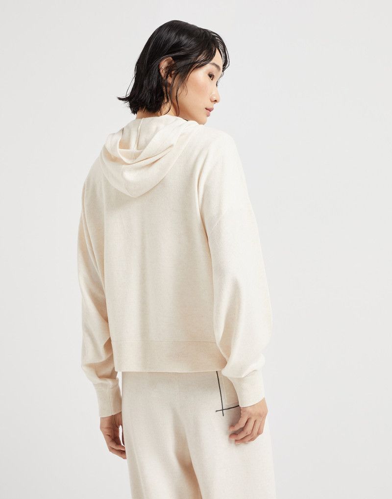 Brunello Cucinelli o1la1rc1a0326 Virgin Wool Hooded Cardigan in Ivory Size S / US 4 / IT 40 - 2 Thumbnail