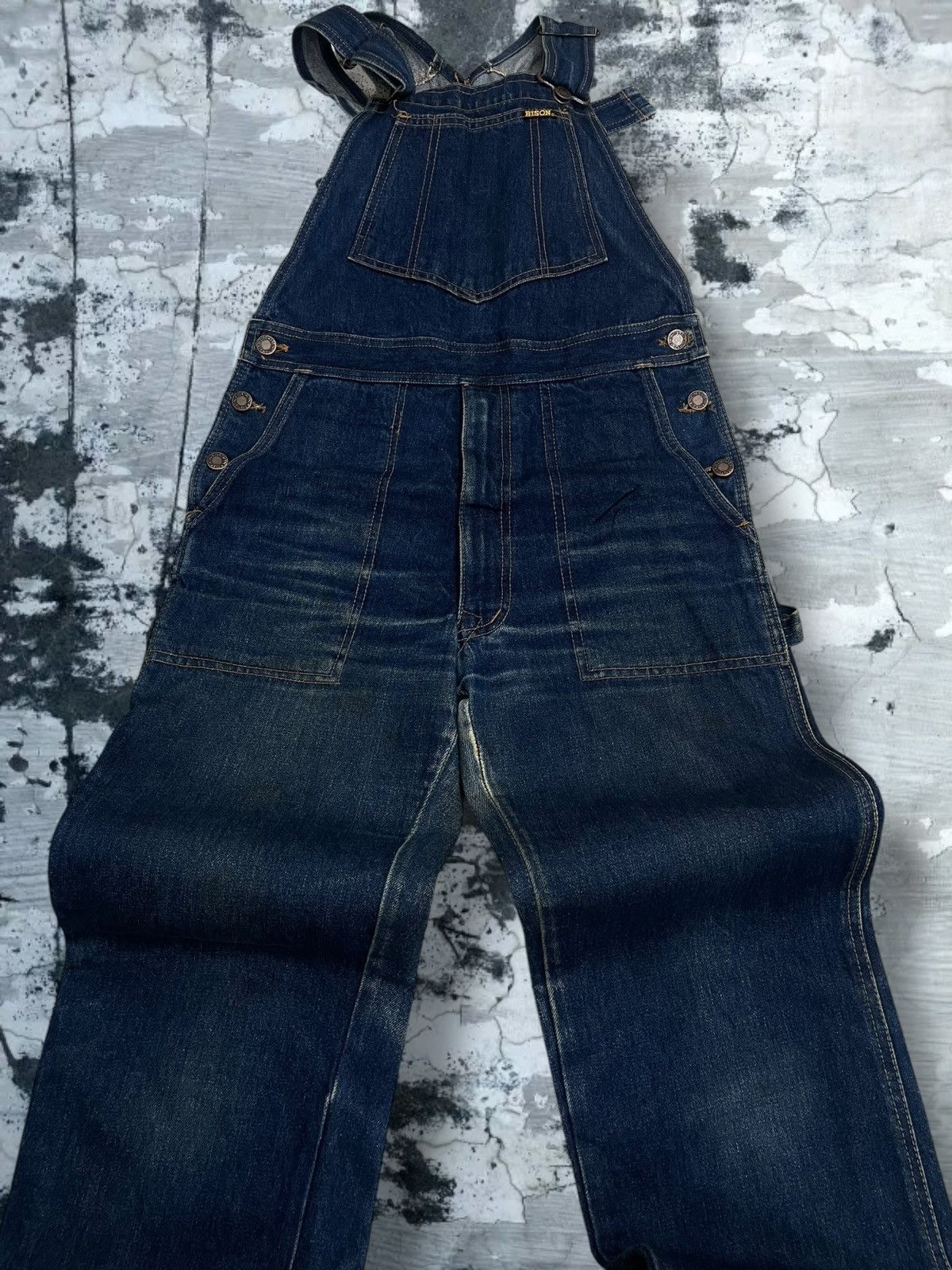 Japanese Brand Vintage 90s Designer Bison Rustic Blue Overall Iconic Denim Size US 33 - 4 Thumbnail