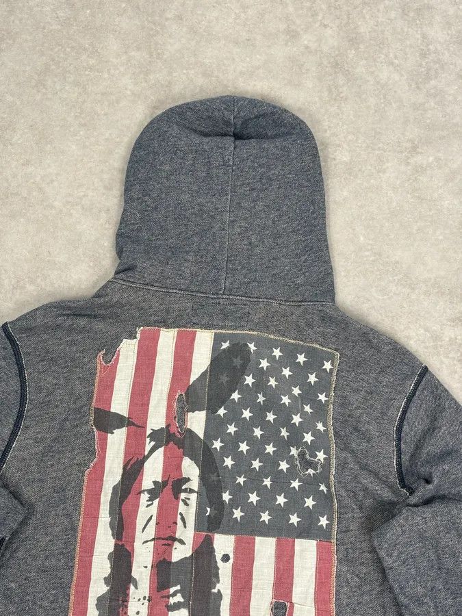 Polo Ralph Lauren 2010s Ralph Lauren Blue Distressed USA Flag Zip-up Hoodie Size US L / EU 52-54 / 3 - 6 Thumbnail