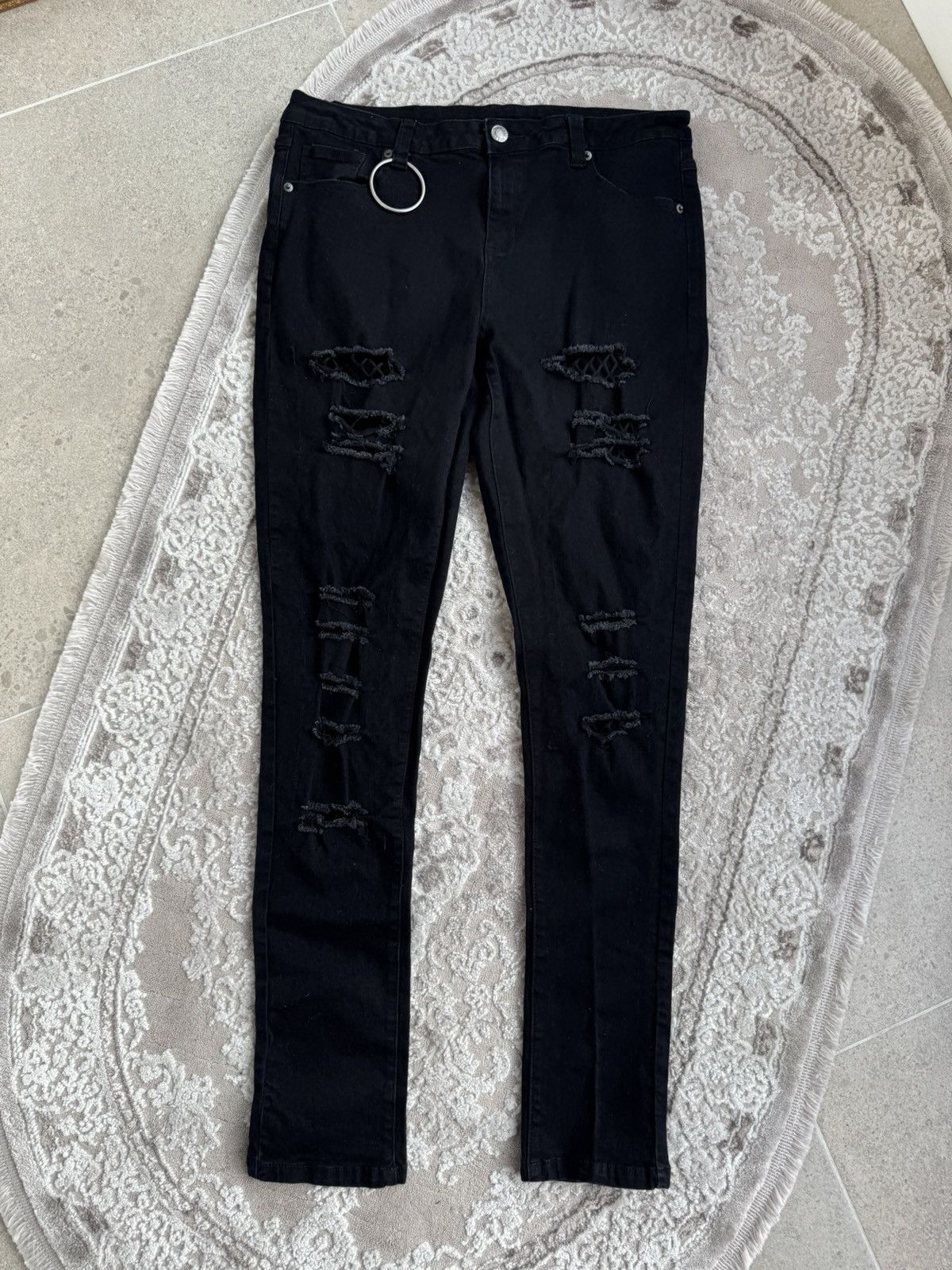 Killstar Killstar Black Distressed Goth Jeans with D-Ring Detailing Size 34" / US 12 / IT 48 - 1 Thumbnail