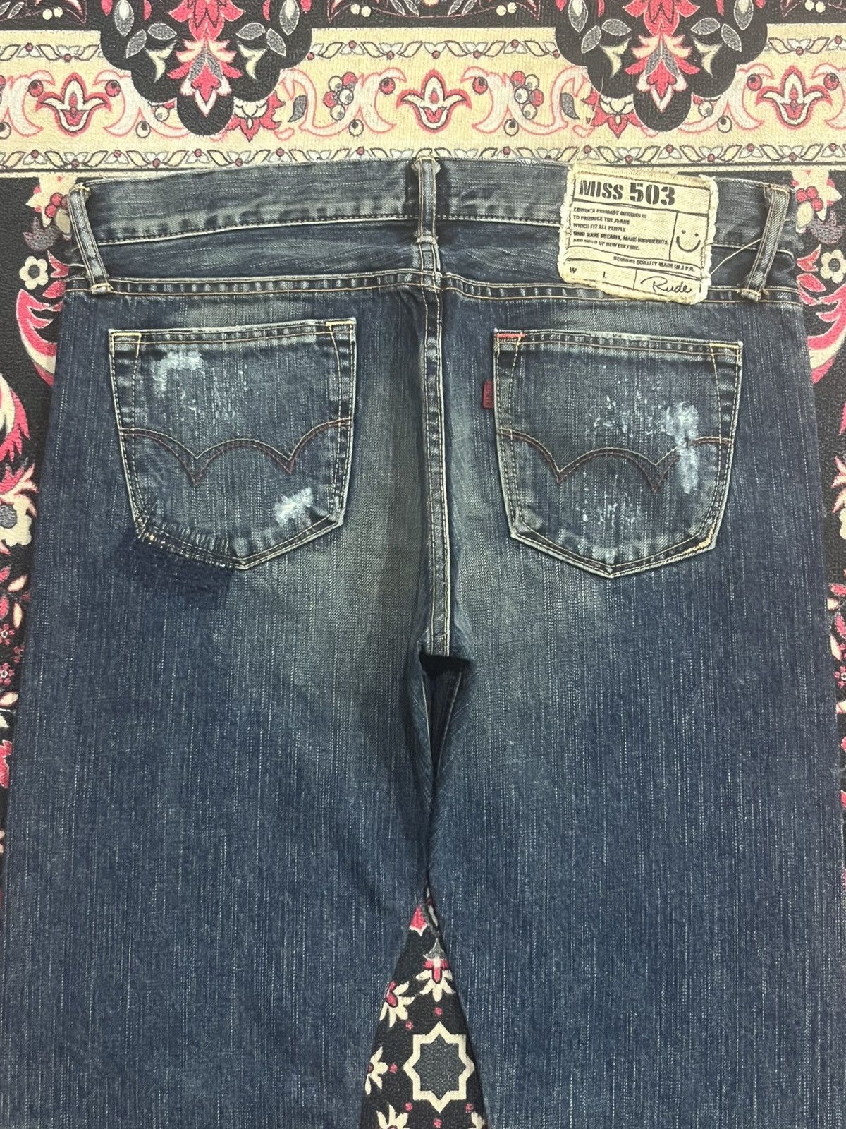 Tornado Mart Vintage Japan Edwin Miss 503 Dark Blue Distressed Flare Jean Size 31" - 8 Thumbnail