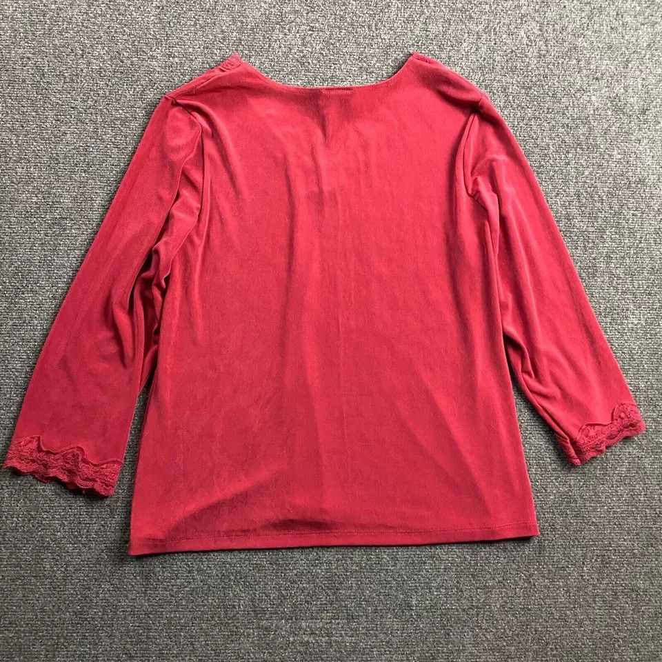 Vintage Citiknits Top Women's Large Red 3/4 Sleeve V-Neck Acetate Size L / US 10 / IT 46 - 6 Thumbnail