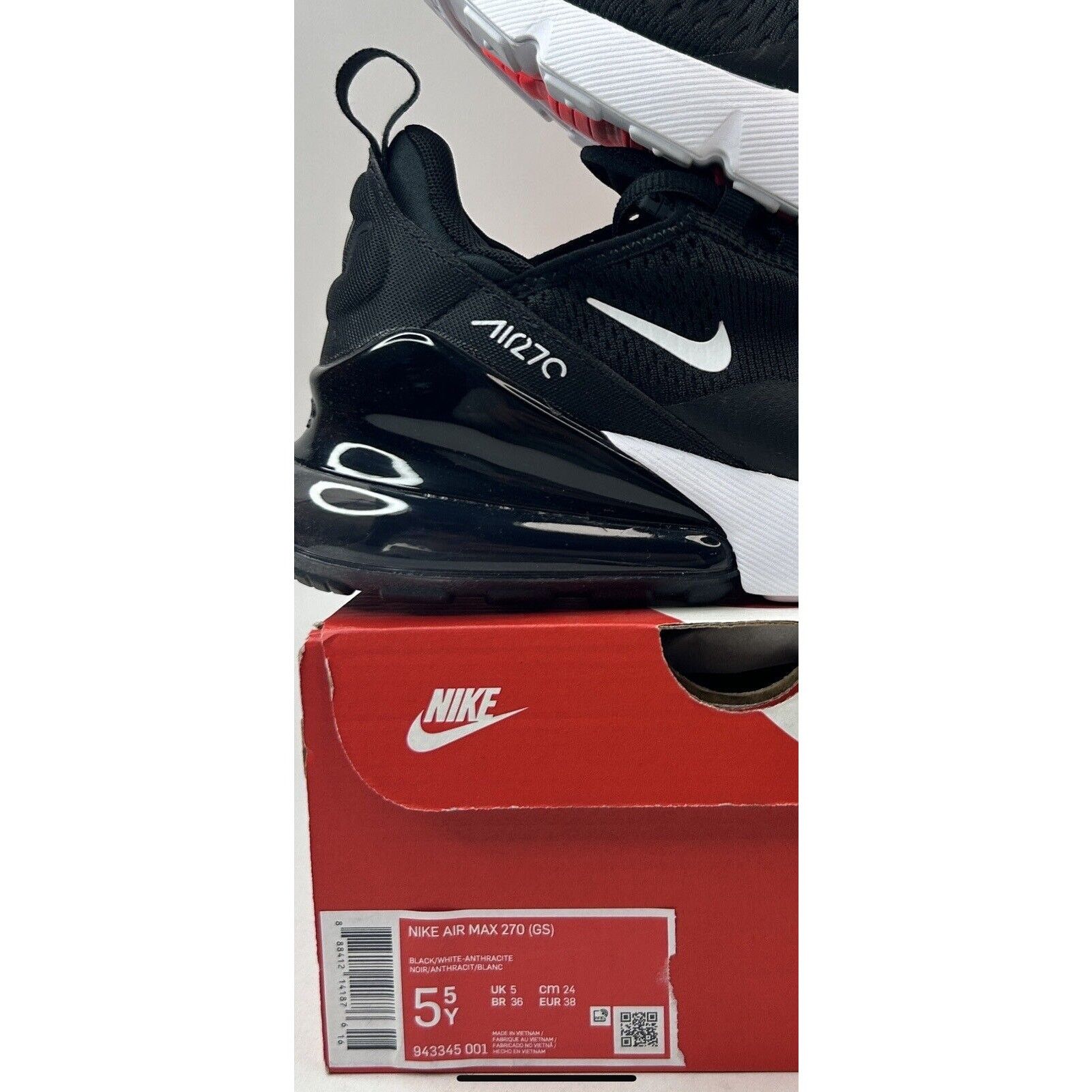 Nike Nike Air Max 270 GS "Black White" 2023 Size US 7 / IT 37 - 5 Thumbnail