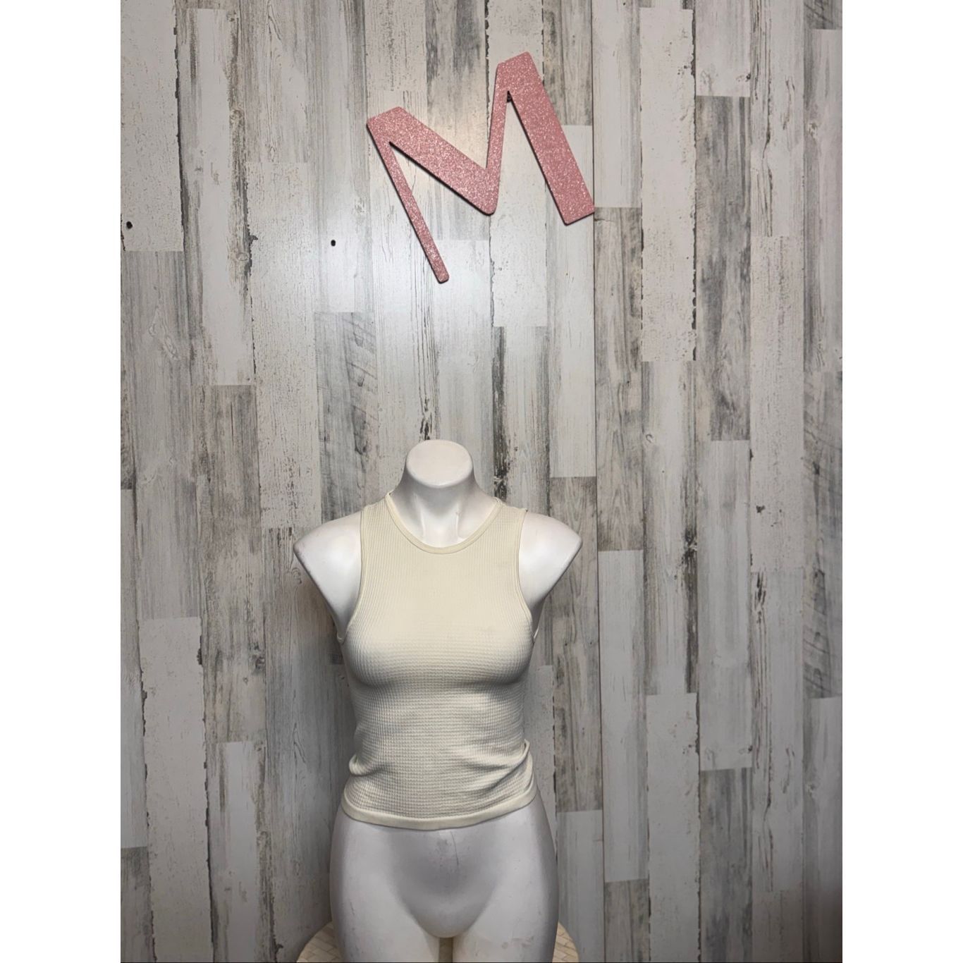 Other Poof New York Ribbed Tank Top | Cream Sleeveless Stretchy Fi Size M / US 6-8 / IT 42-44 - 2 Thumbnail