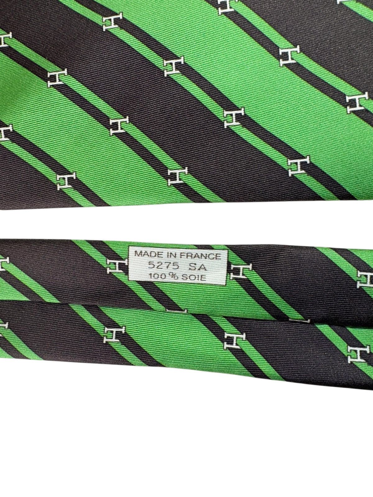 Hermes Vintage Hermès Paris Silk Tie – Green Black Diagonal Stripes Size ONE SIZE - 4 Thumbnail