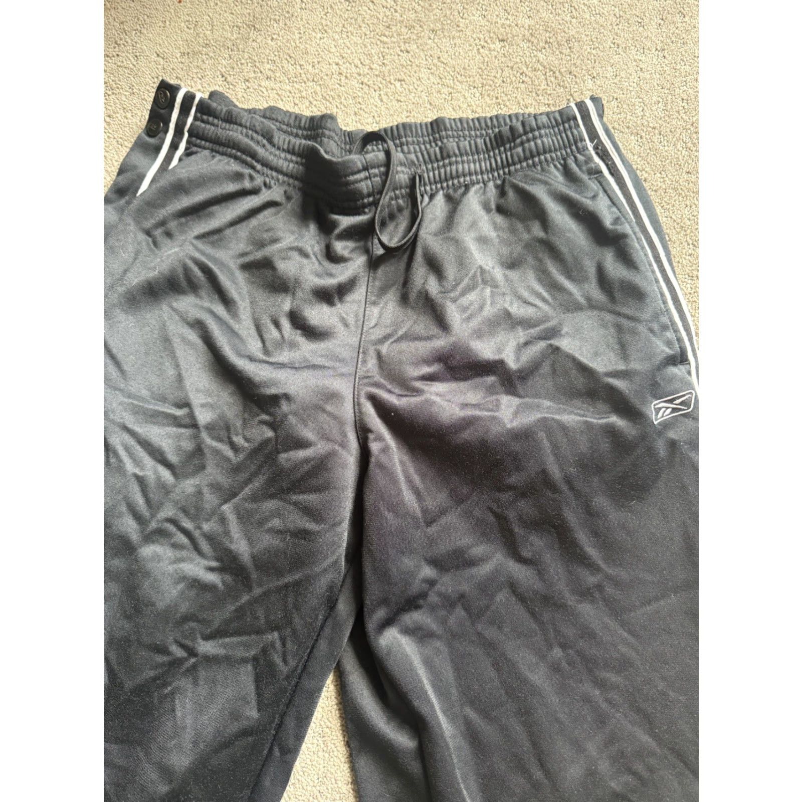 Reebok VINTAGE Reebok Pants Sweatpants Black Men's S Elastic Ankle Cuffs Logo Pockets Fleece Training Casual Mens Size US 29 - 2 Thumbnail