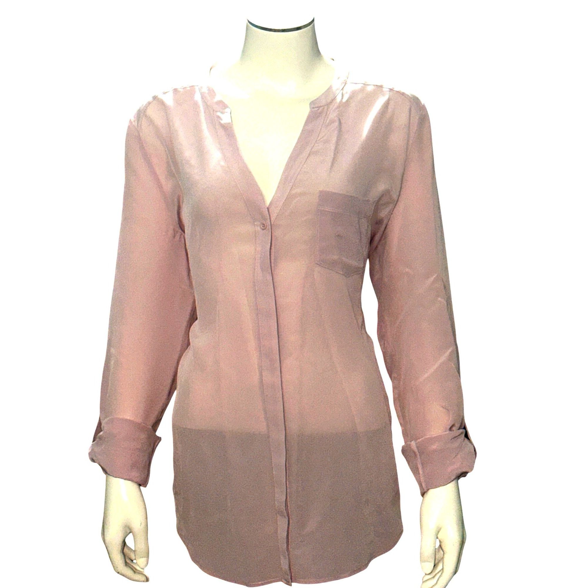 Other Trouve M Pink Sheer Silk Button Down Long Sleeve Blouse Mini Size M / US 6-8 / IT 42-44 - 2 Thumbnail