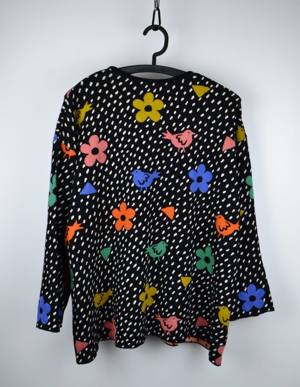 Designer × Desigual Gudrun Sjoden Black White Colorful Bird Pullover Sweater Size L / US 10 / IT 46 - 6 Thumbnail
