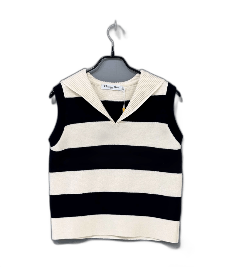 Striped Knit Vest with Navy Collar