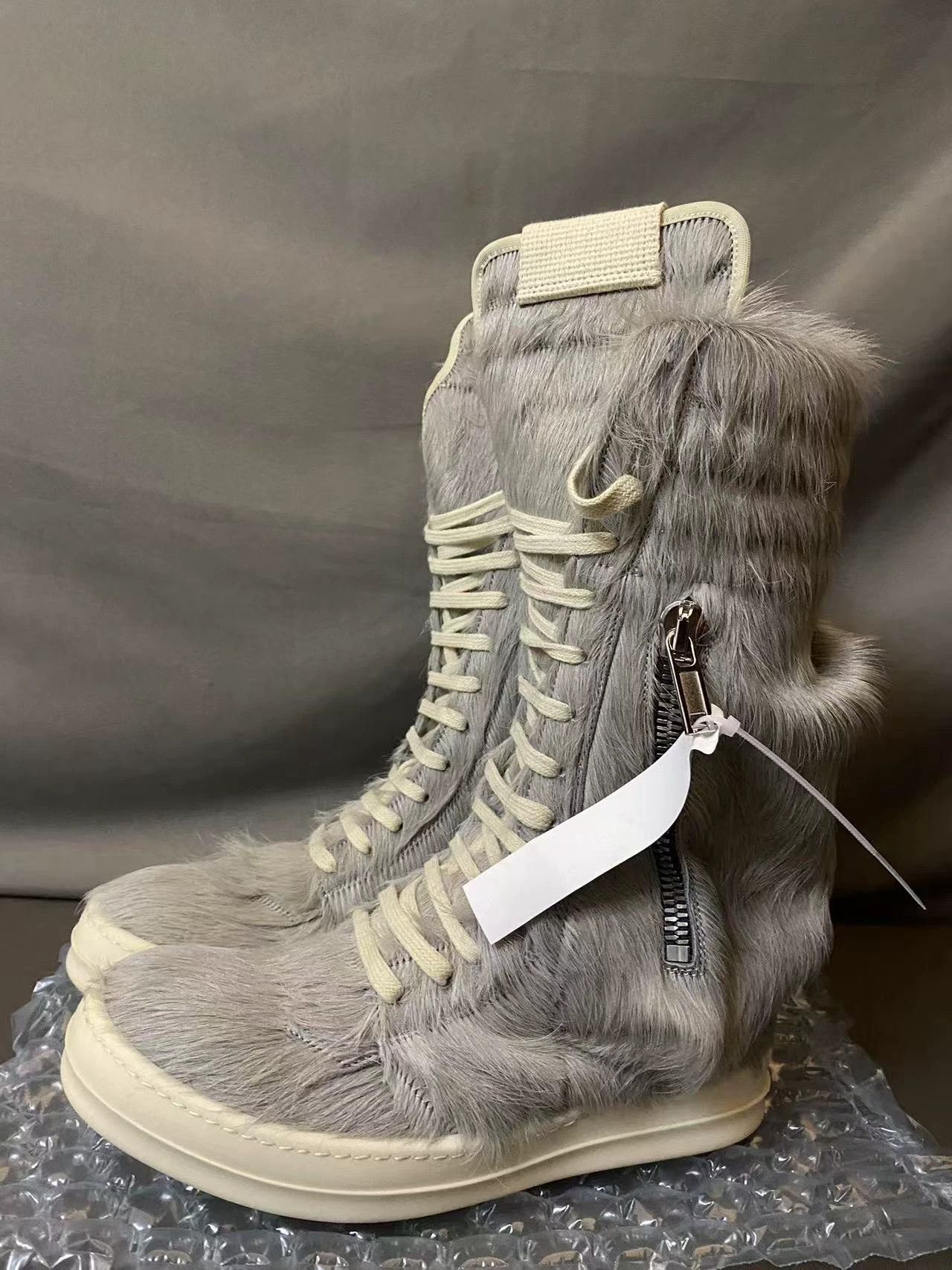 Rick Owens Rick Owens Cargo high-top grey pony hair riding boots Size US 5.5 / IT 35.5 - 3 Thumbnail