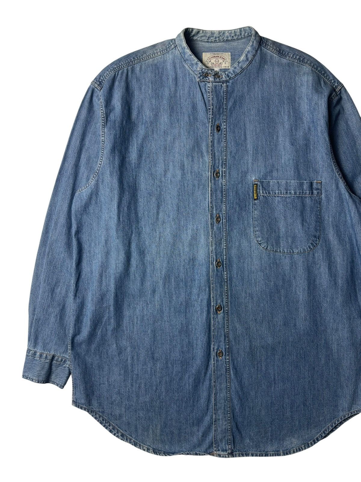 Armani 1990s Armani Jeans Collarless Denim Shirt Size US XL / EU 56 / 4 - 6 Thumbnail